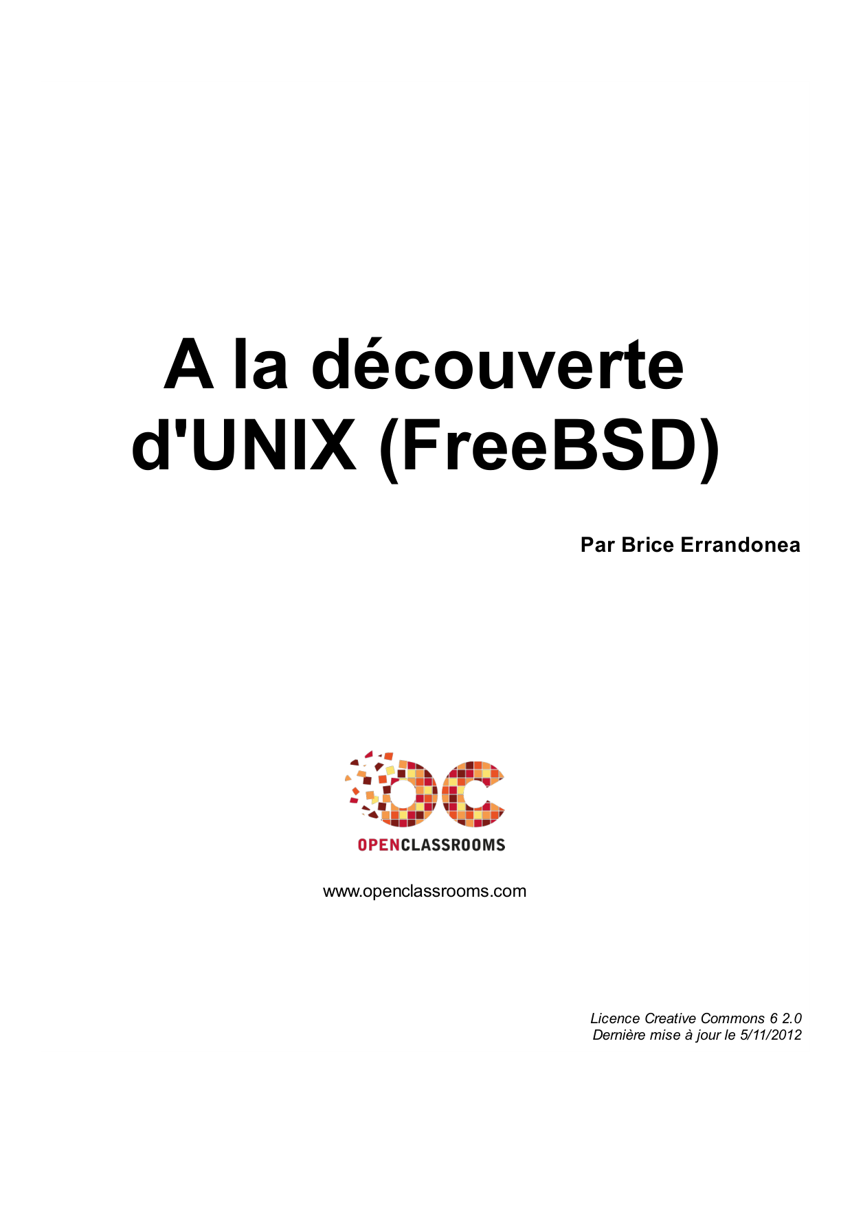 Couverture — A la découverte d'UNIX (FreeBSD)