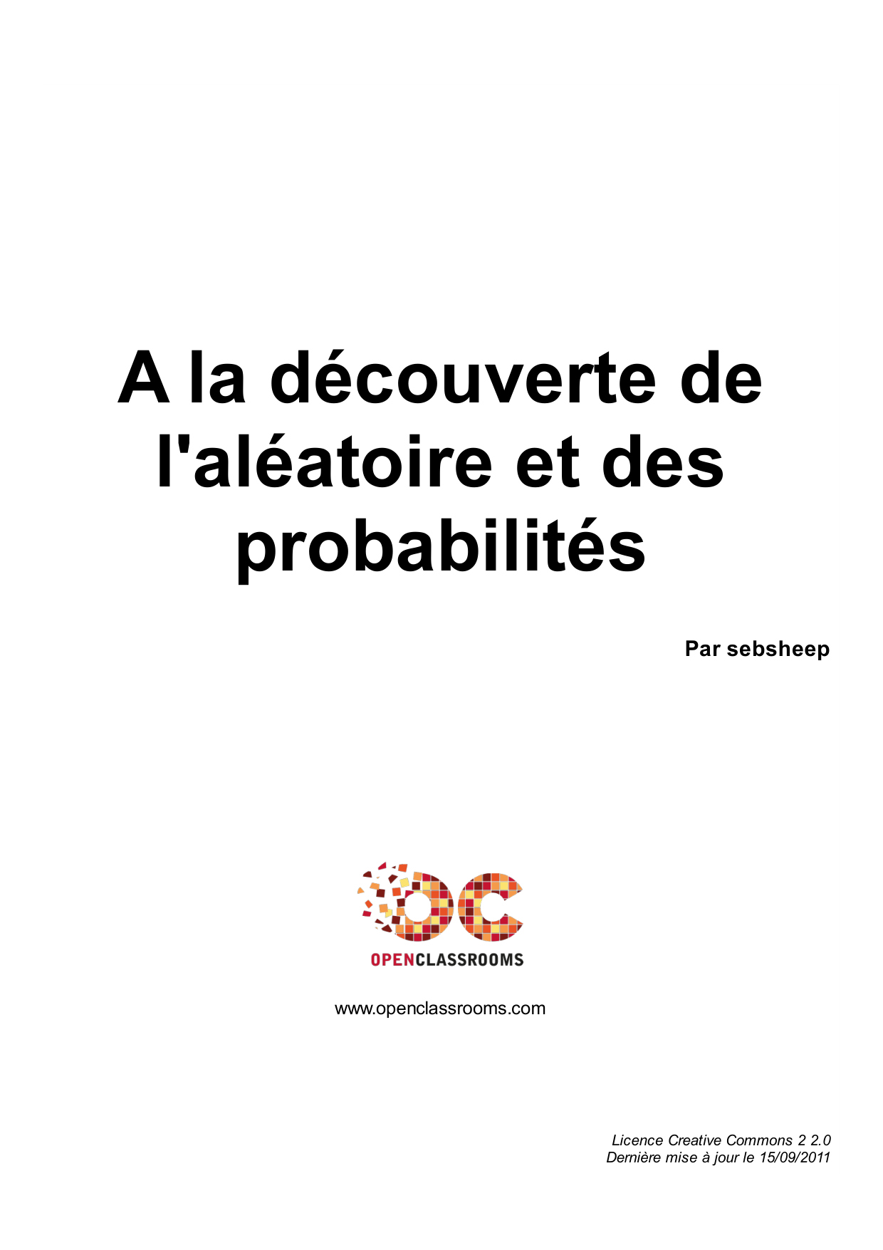 Couverture — A la découverte de l'aléatoire et des probabilités