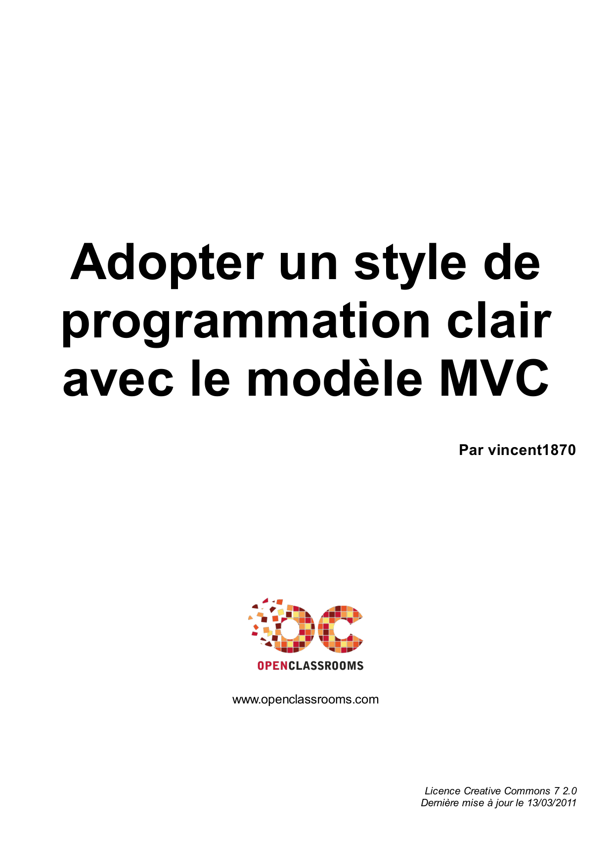 Couverture — Adopter un style de programmation clair avec le modèle MVC