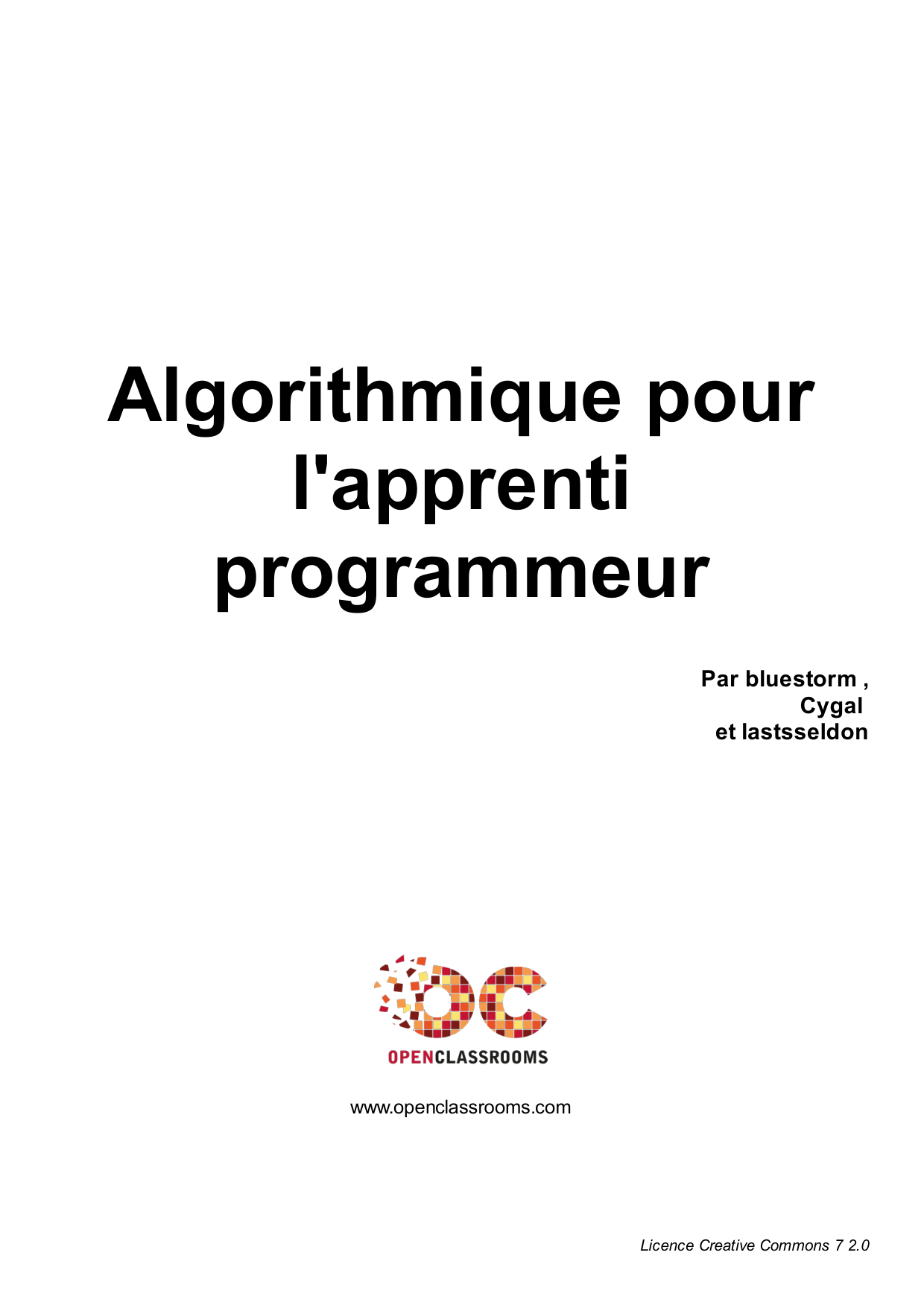 Couverture — Algorithmique pour l'apprenti programmeur