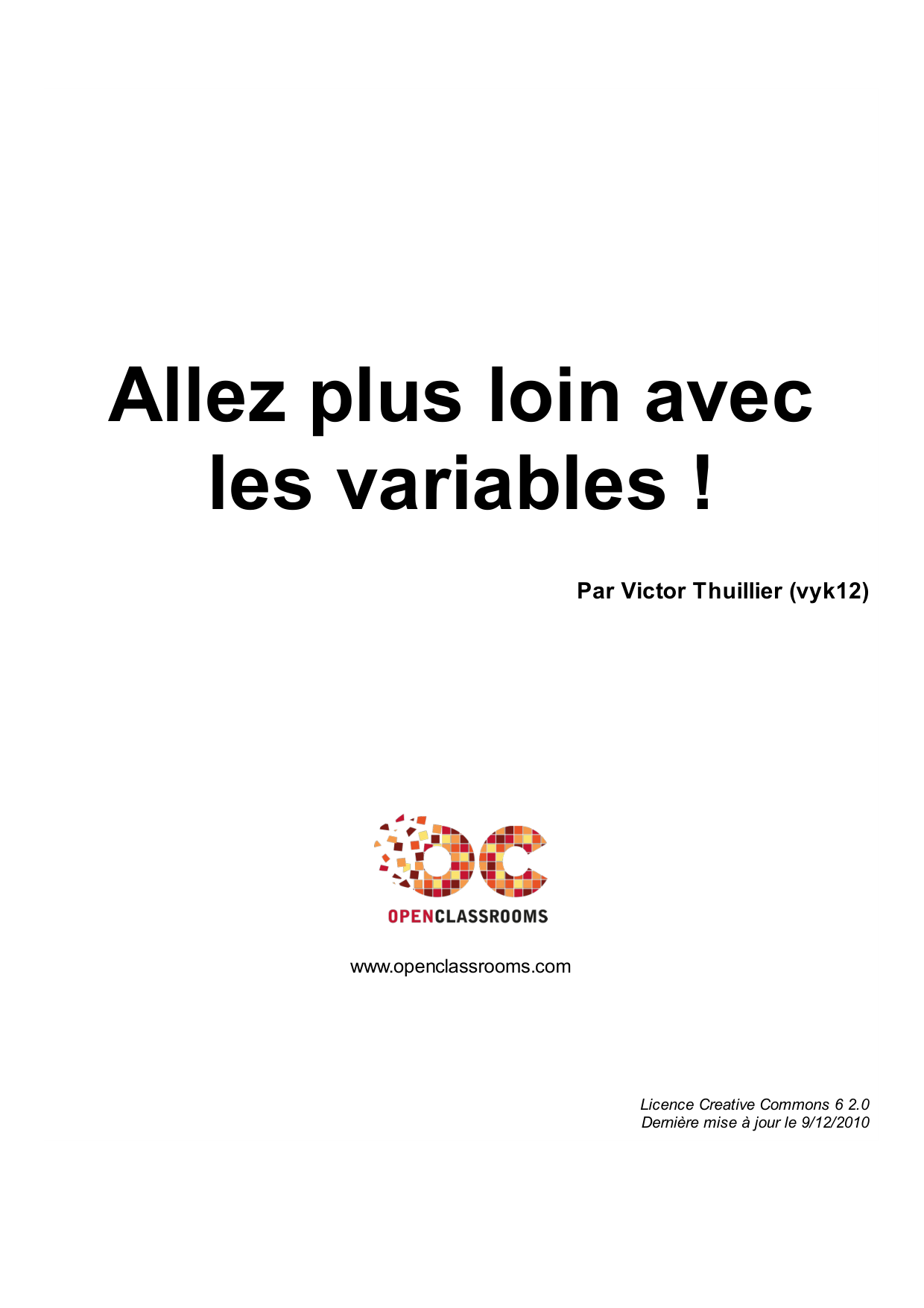 Couverture — Allez plus loin avec les variables !