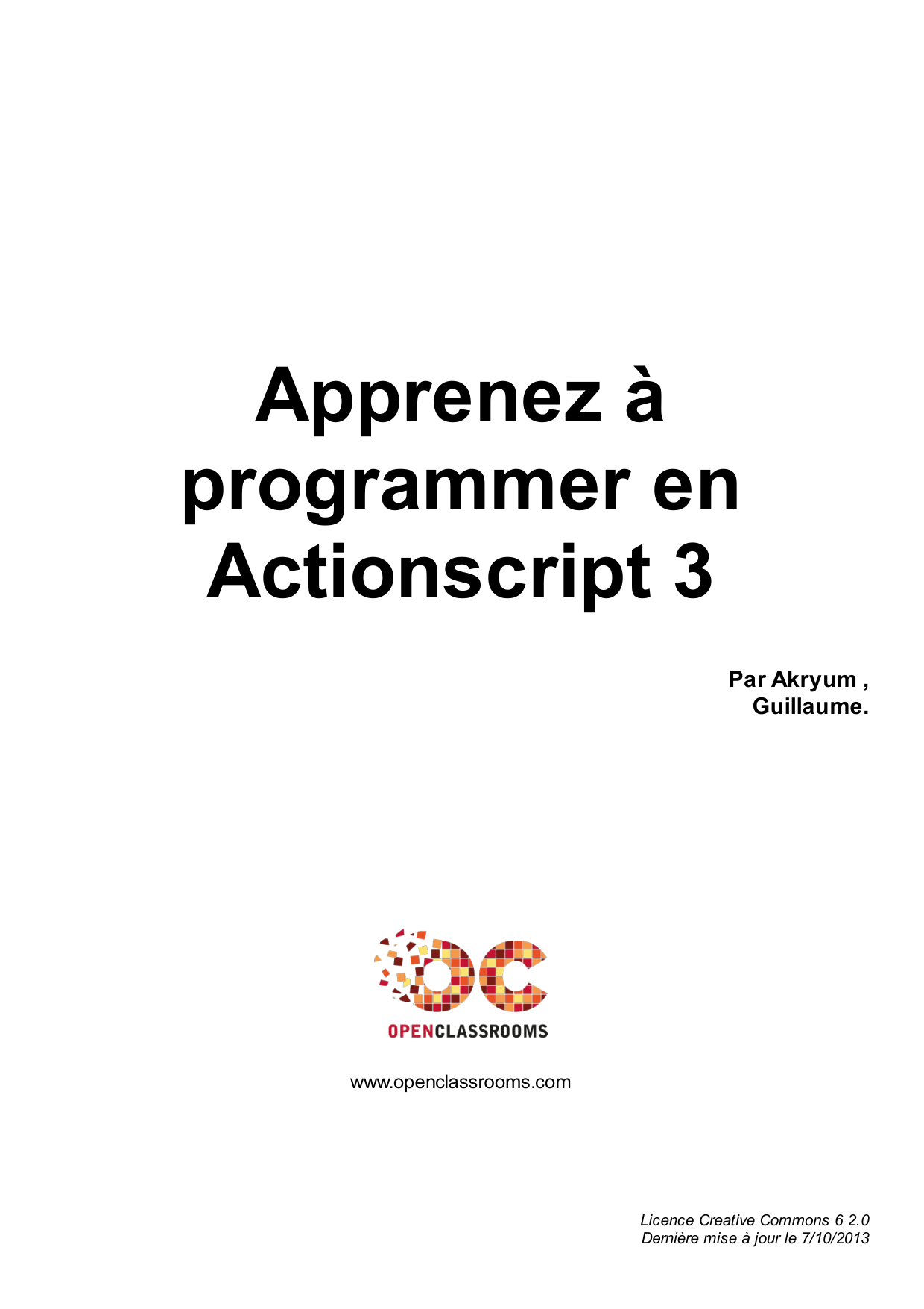 Couverture — Apprenez à programmer en Actionscript 3