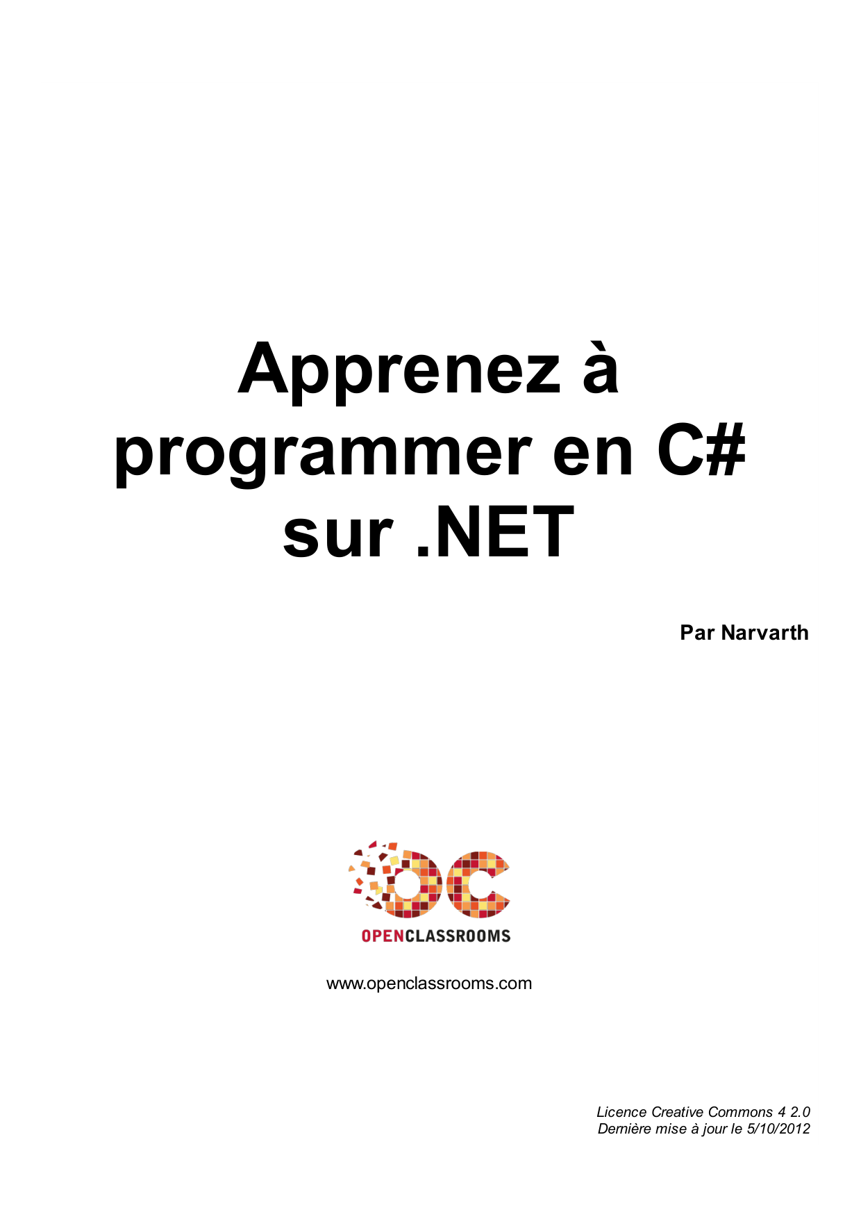 Couverture — Apprenez à programmer en C# sur .NET