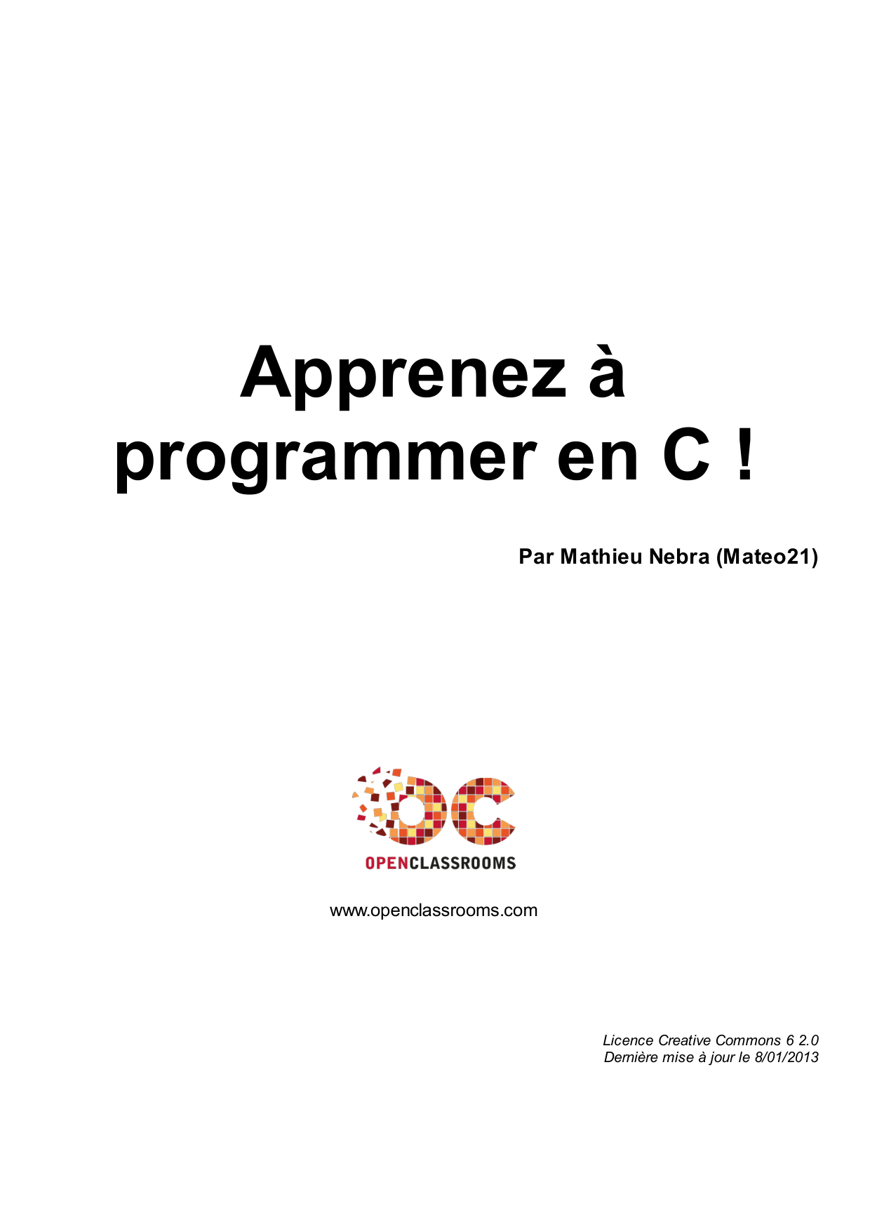 Couverture — Apprenez à programmer en C !