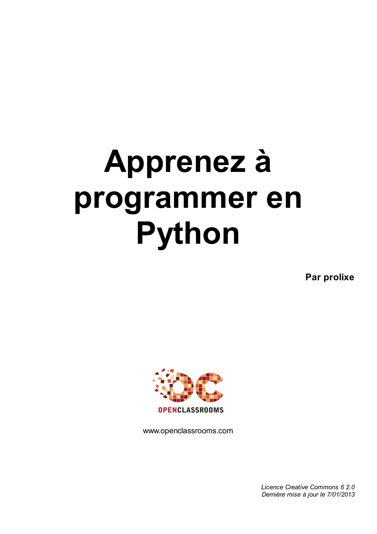Couverture — Apprenez à programmer en Python