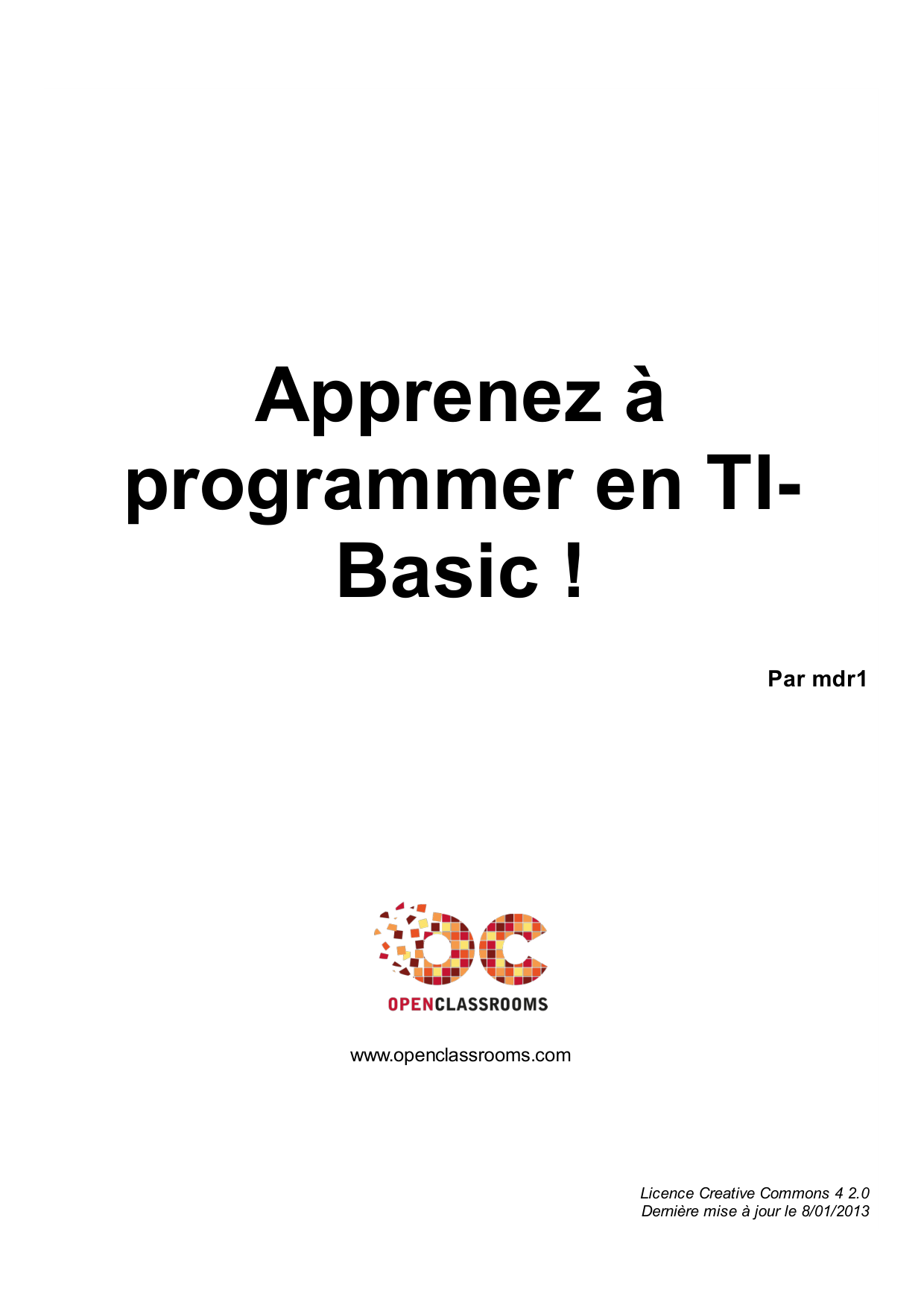 Couverture — Apprenez à programmer en TI- Basic !