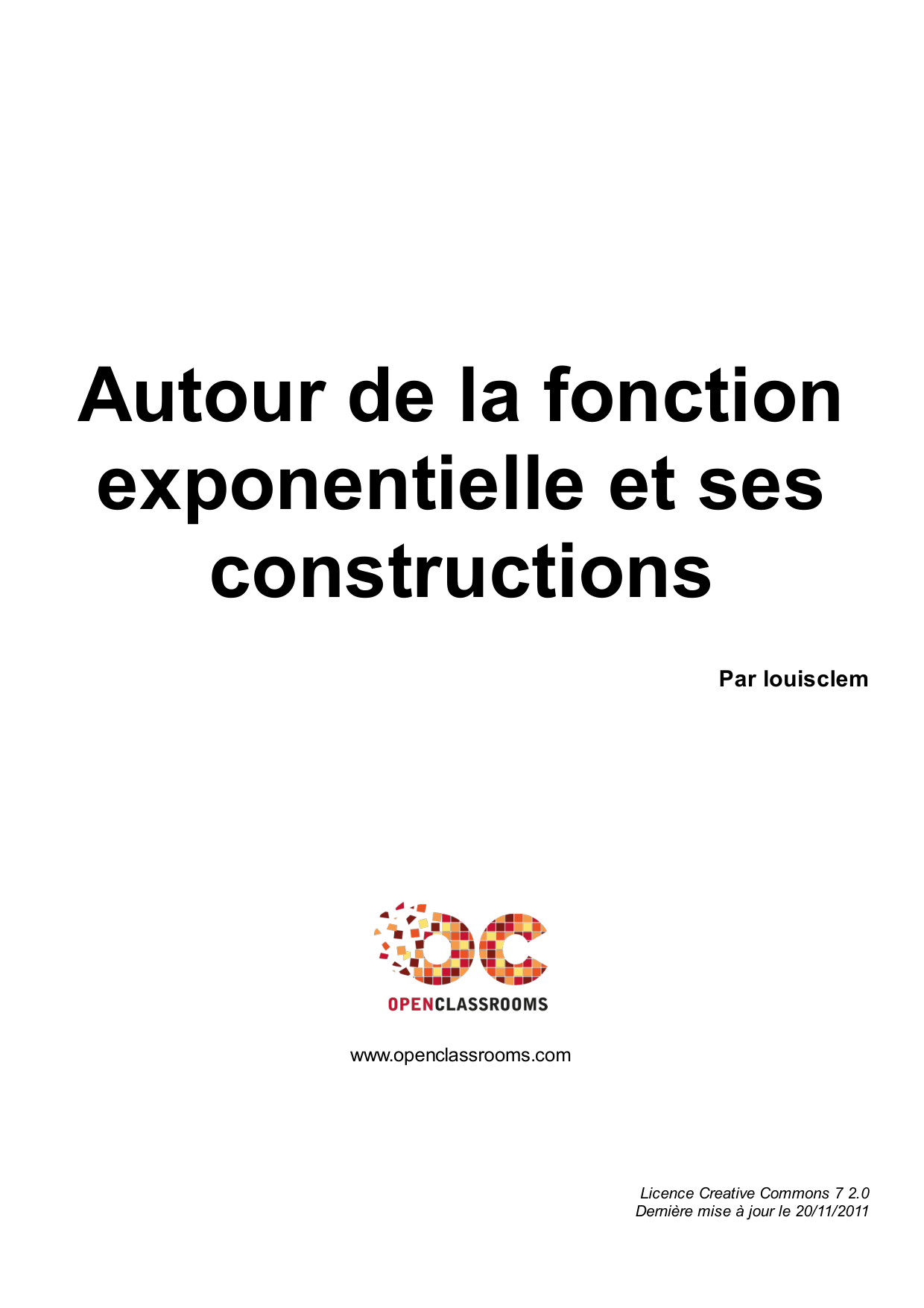 Couverture — Autour de la fonction exponentielle et ses constructions