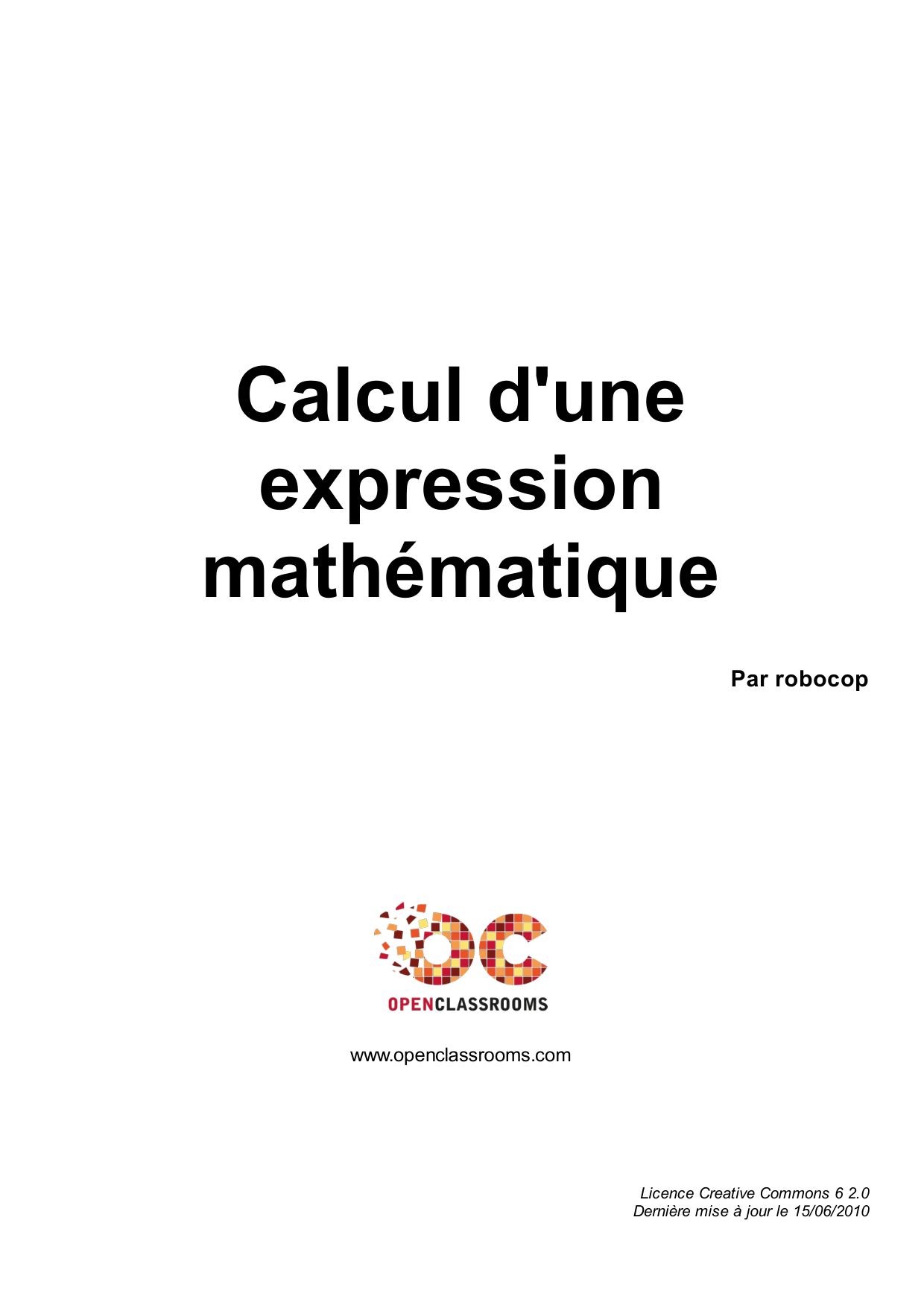 Couverture — Calcul d'une expression mathématique