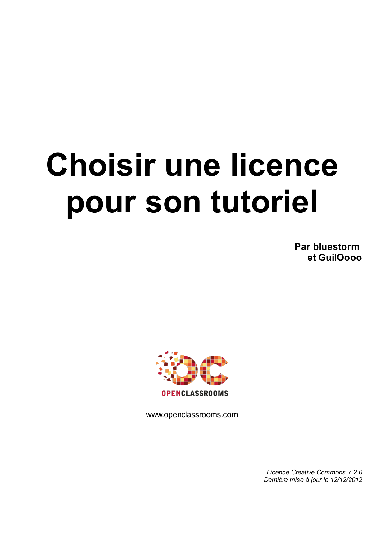 Couverture — Choisir une licence pour son tutoriel