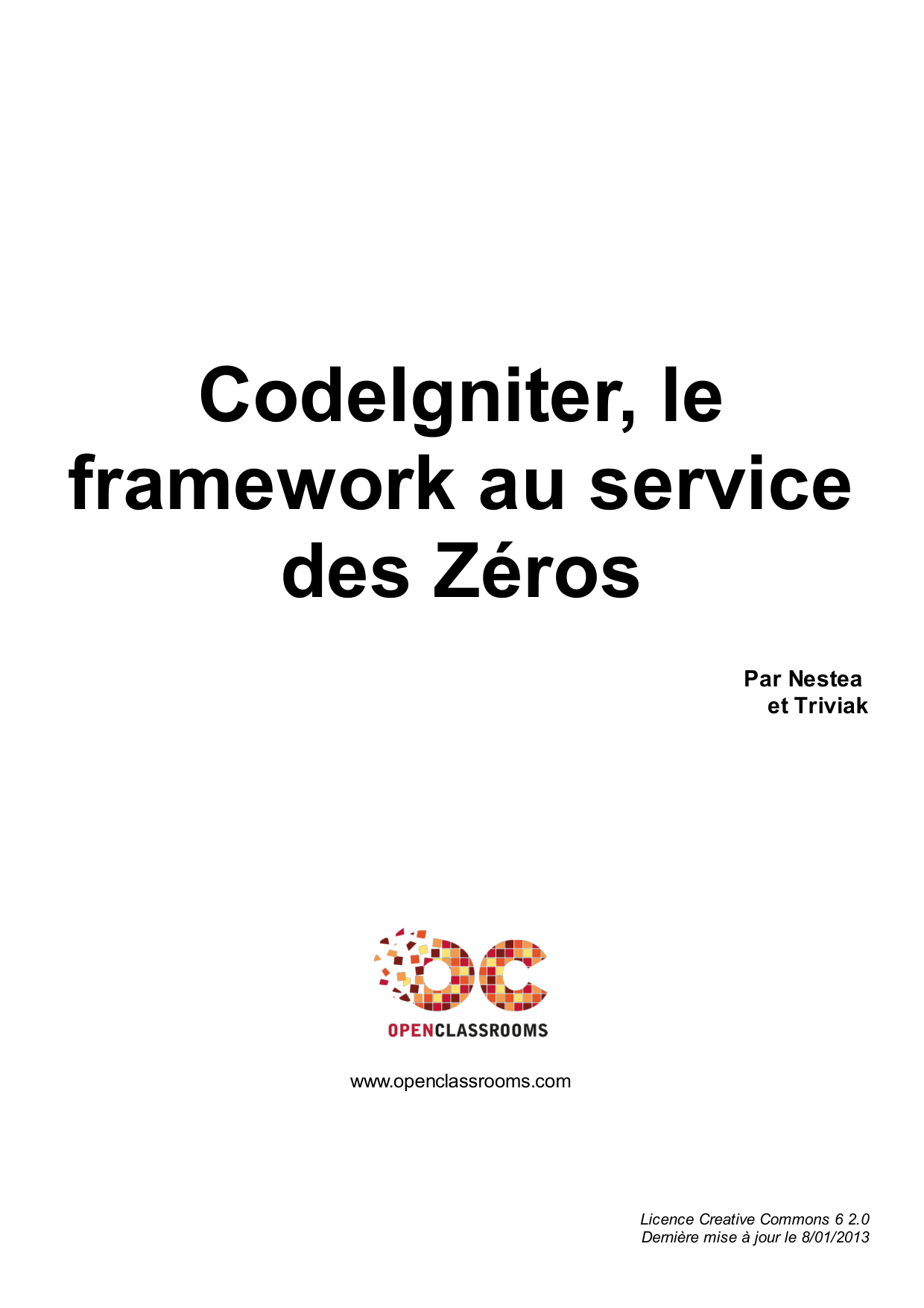 Couverture — CodeIgniter, le framework au service des Zéros