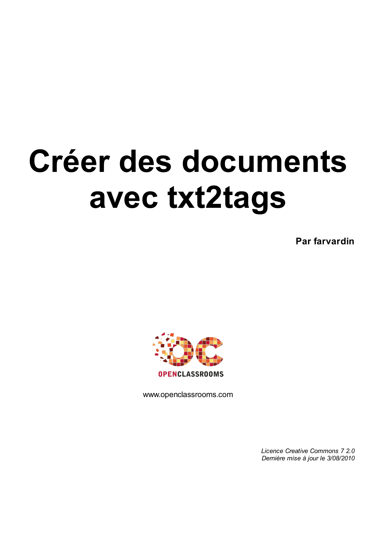 Couverture — Créer des documents avec txt2tags