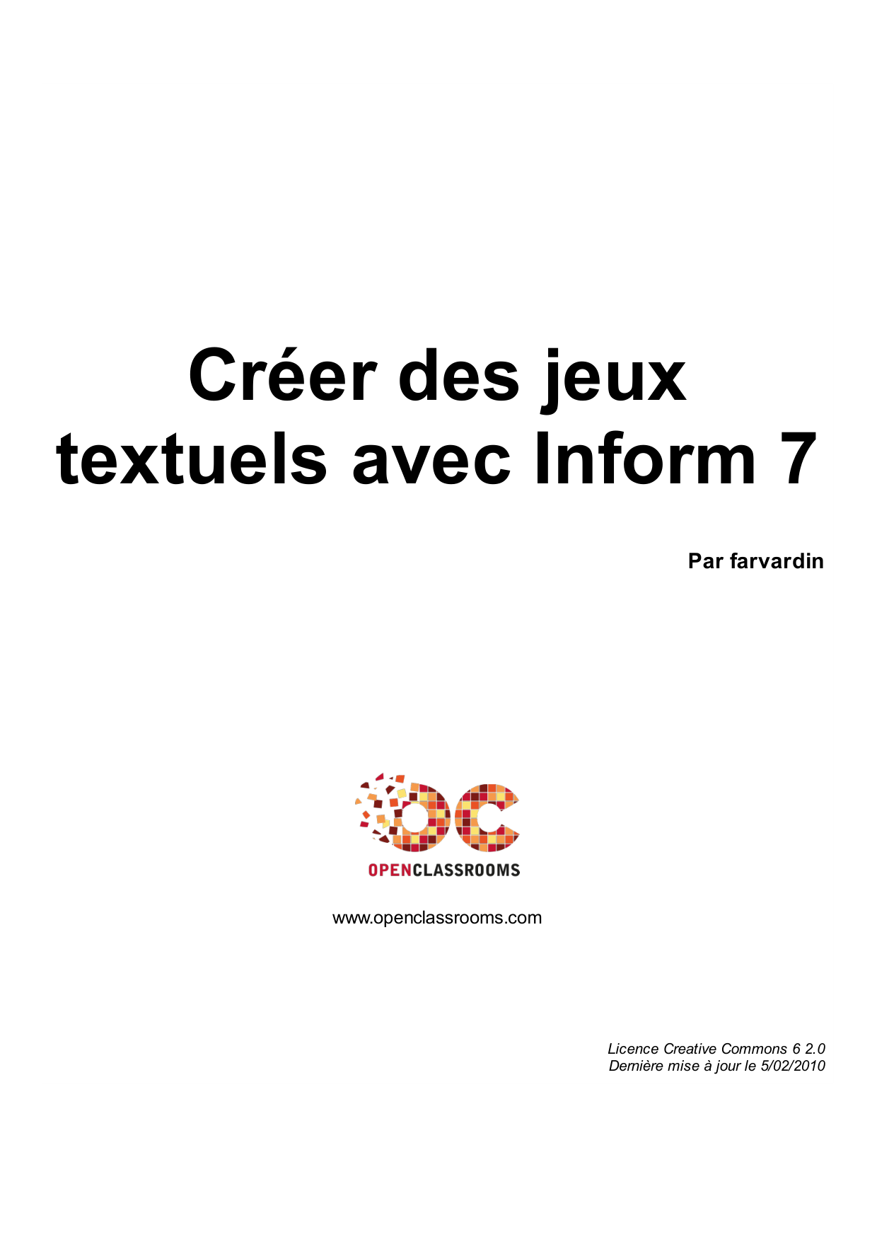 Couverture — Créer des jeux textuels avec Inform 7
