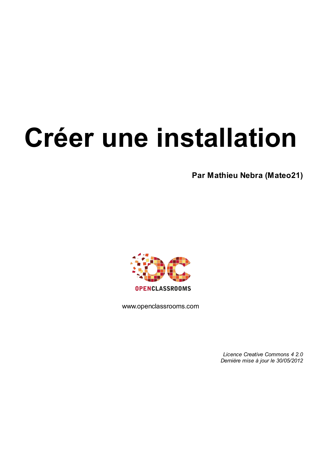 Couverture — Créer une installation