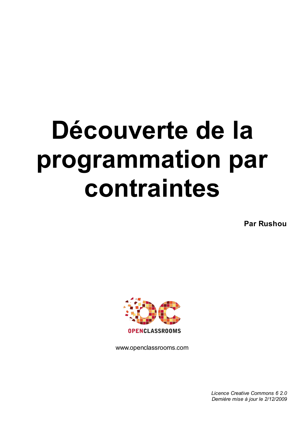 Couverture — Découverte de la programmation par contraintes
