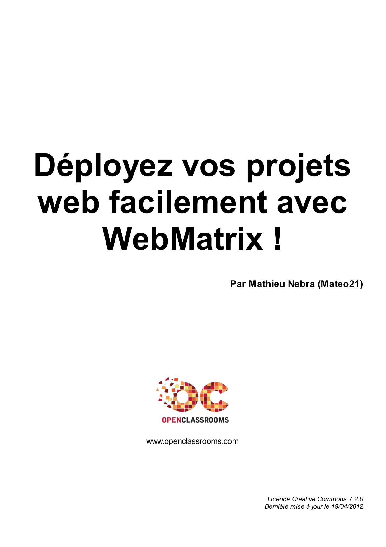 Couverture — Déployez vos projets web facilement avec WebMatrix !