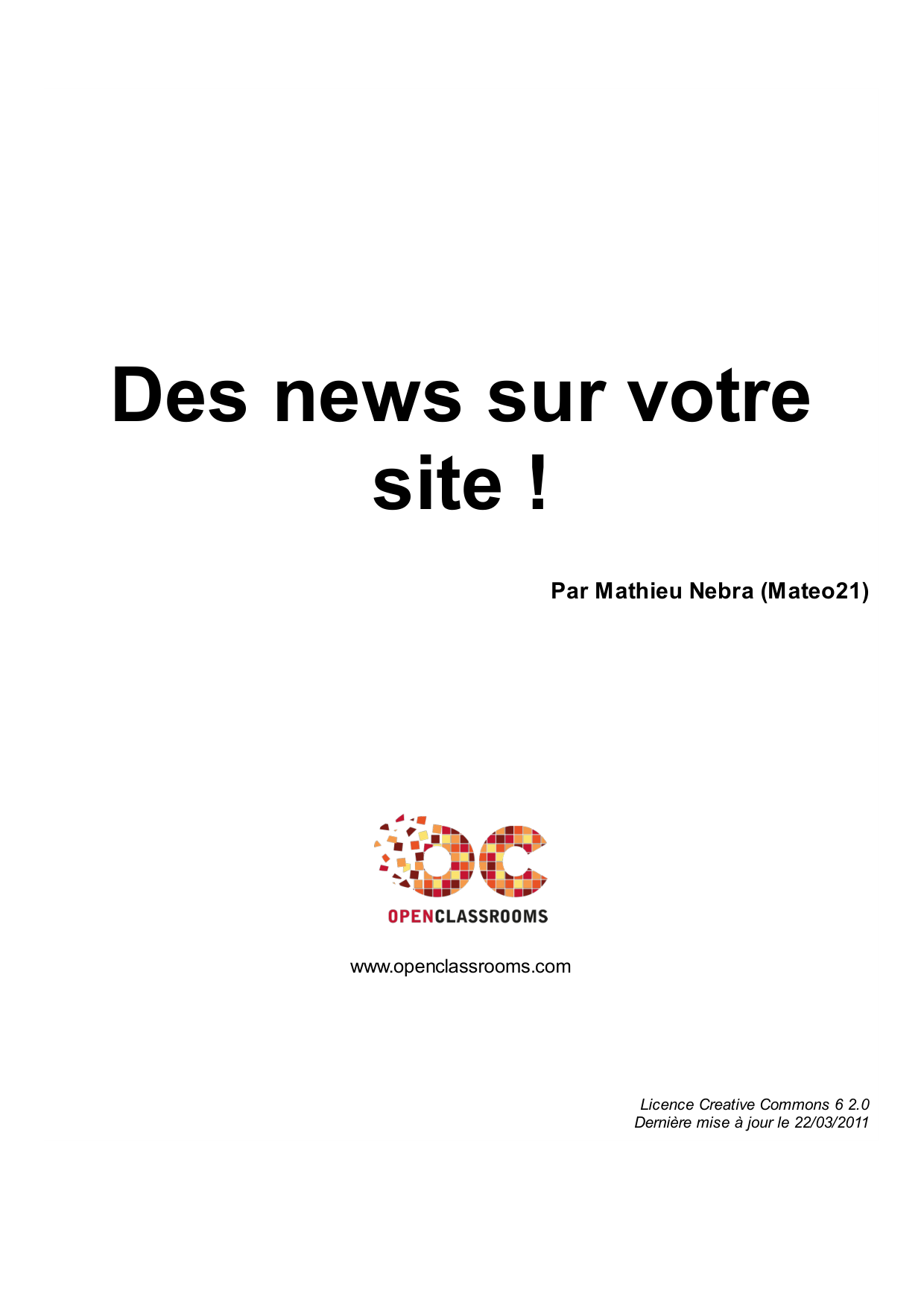 Couverture — Des news sur votre site !