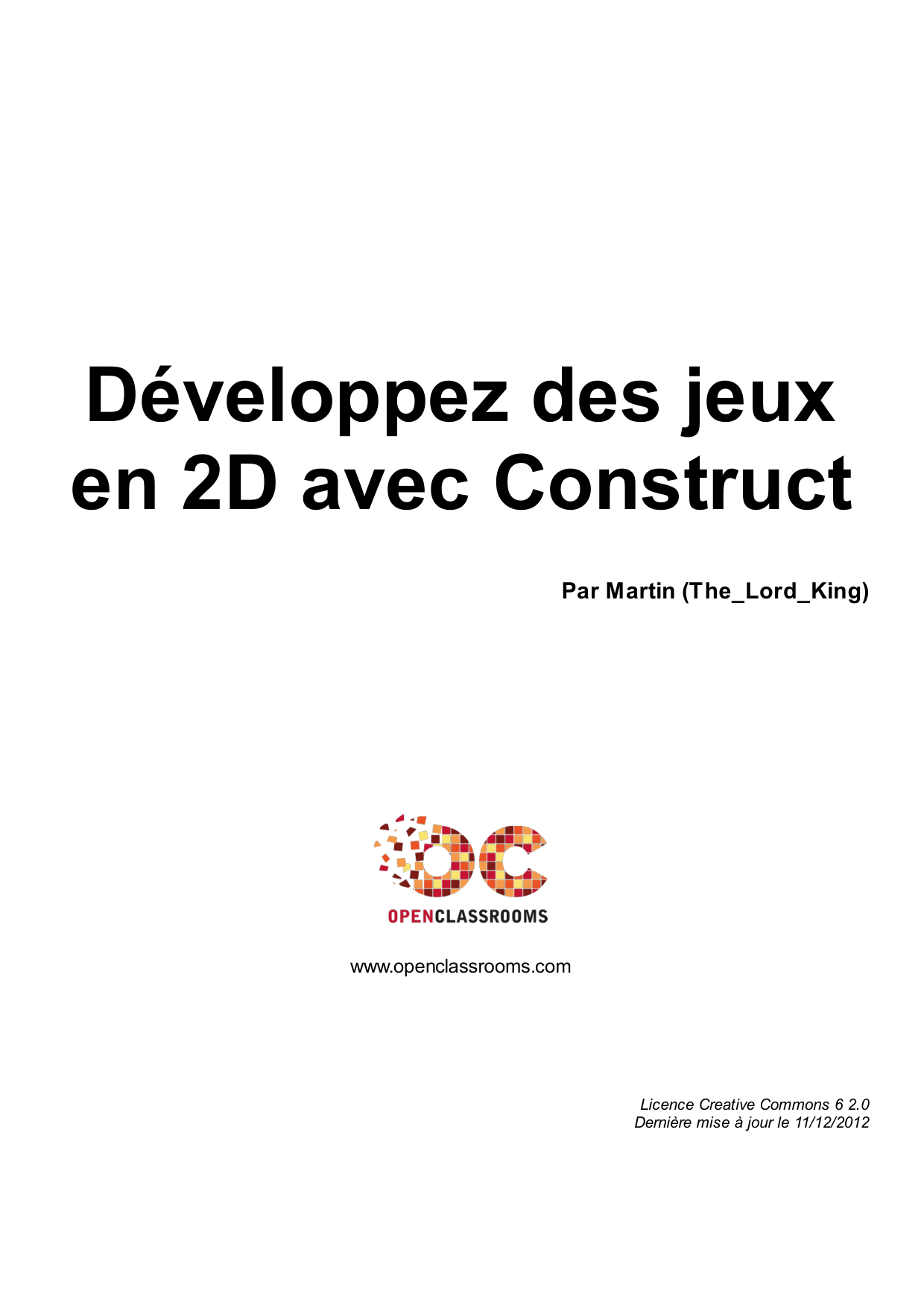 Couverture — Développez des jeux en 2D avec Construct