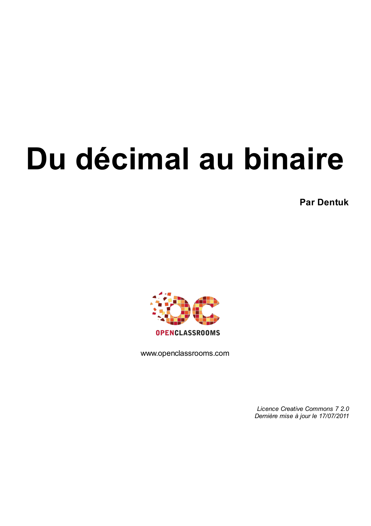 Couverture — Du décimal au binaire