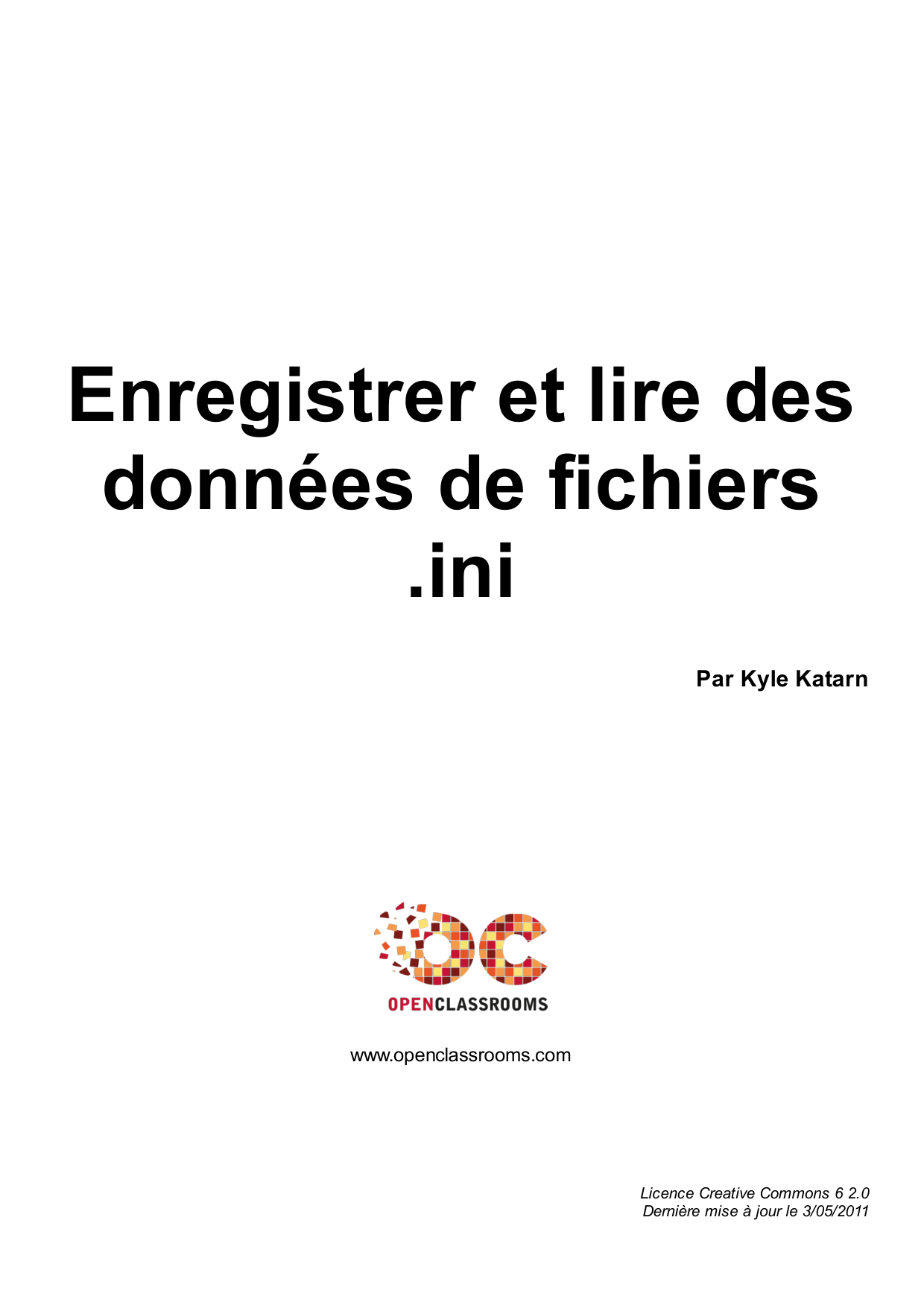 Couverture — Enregistrer et lire des données de fichiers .ini