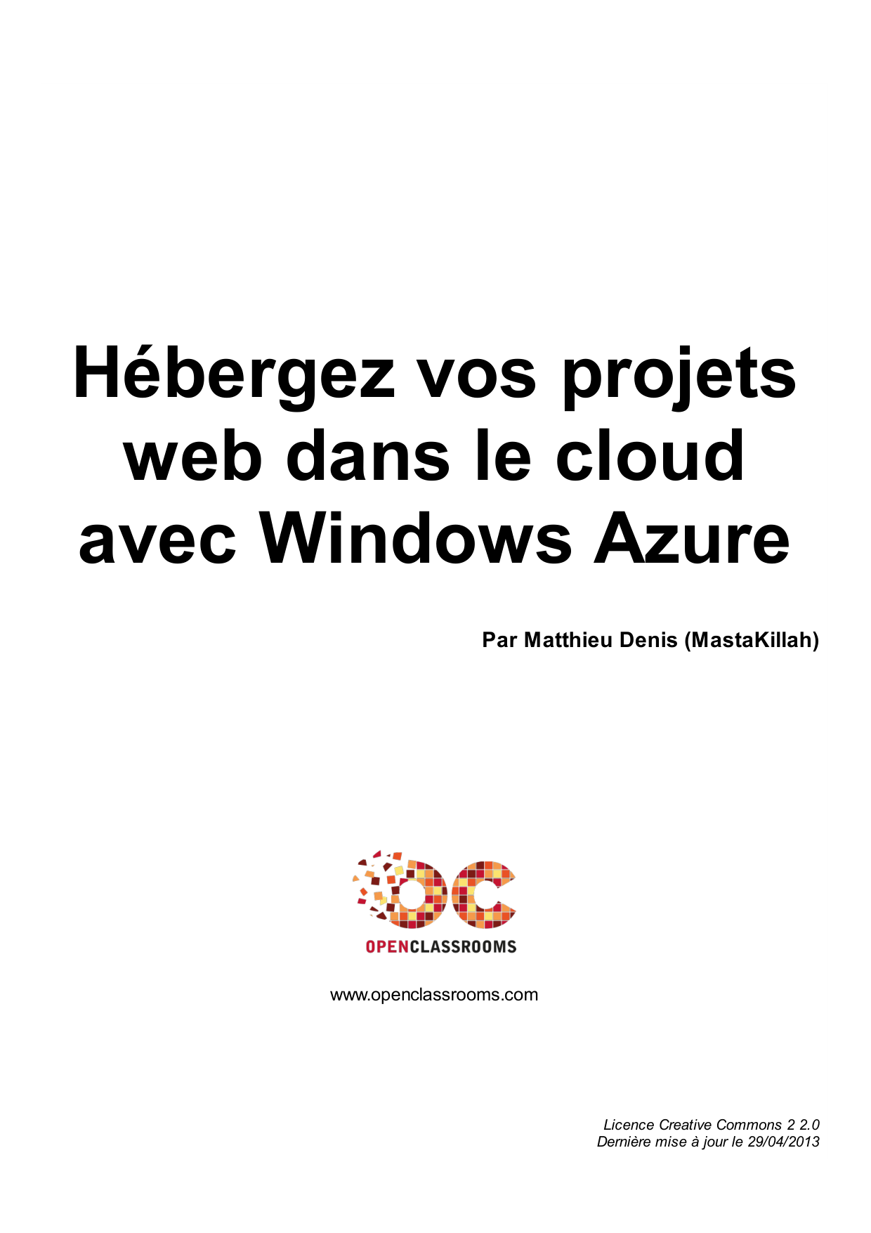 Couverture — Hébergez vos projets web dans le cloud avec Windows Azure