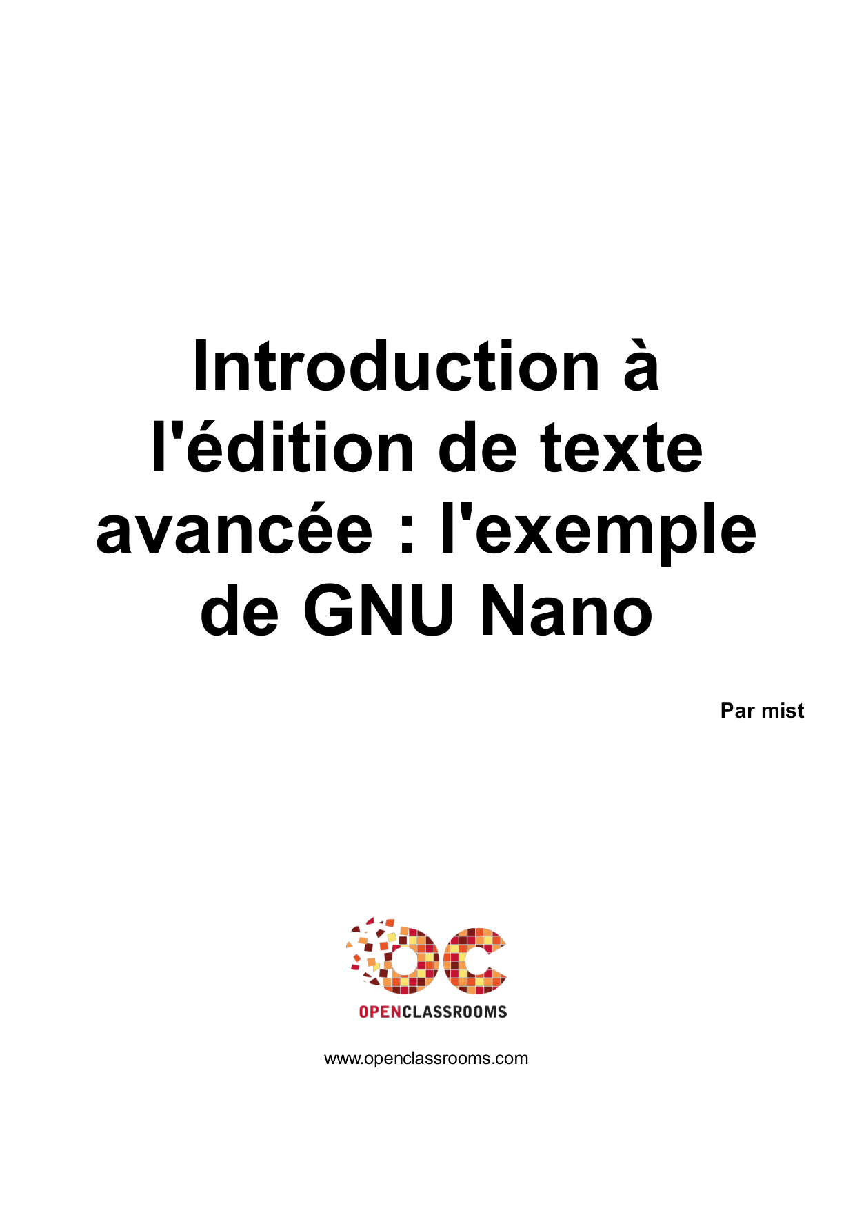 Couverture — Introduction à l'édition de texte avancée : l'exemple de GNU Nano