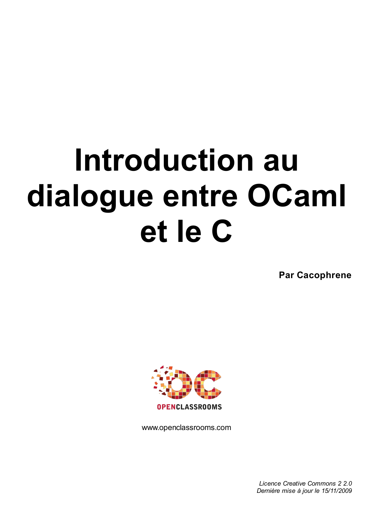 Couverture — Introduction au dialogue entre OCaml et le C