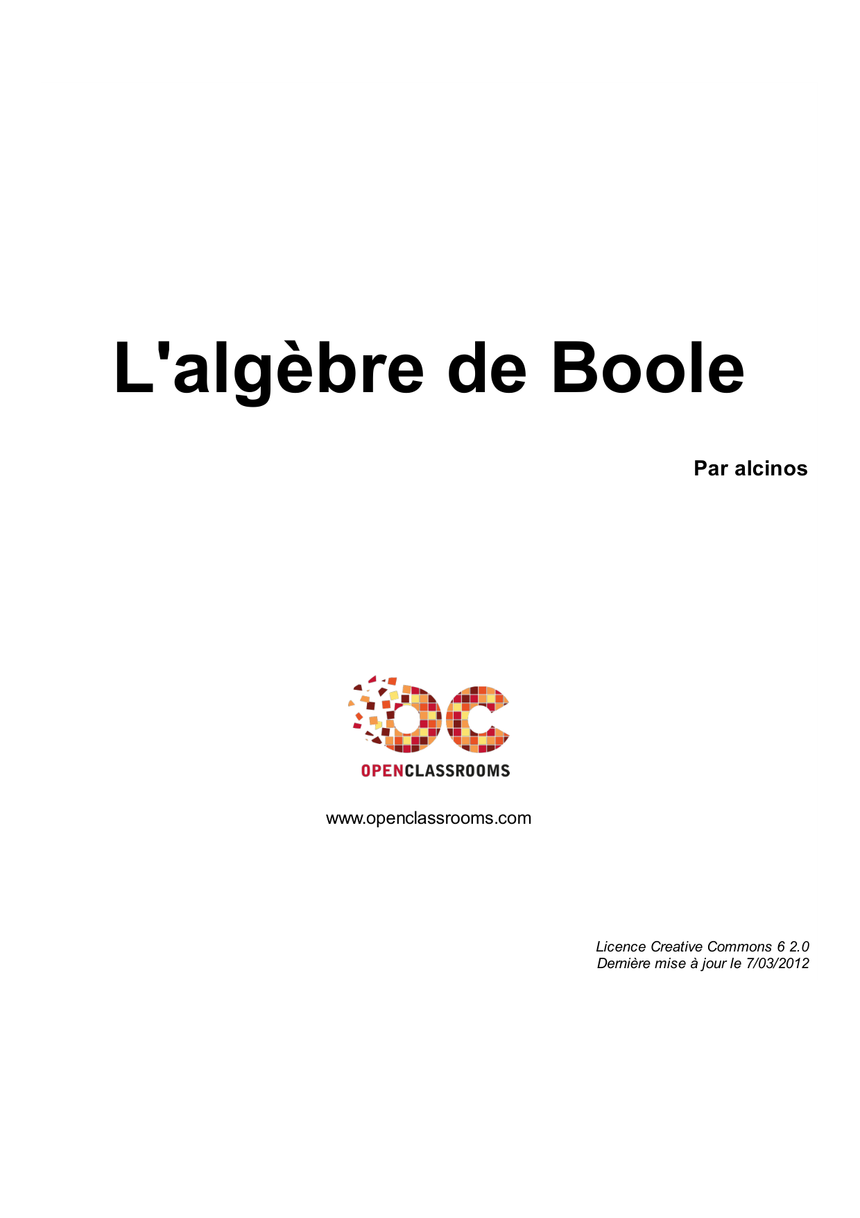 Couverture — L'algèbre de Boole