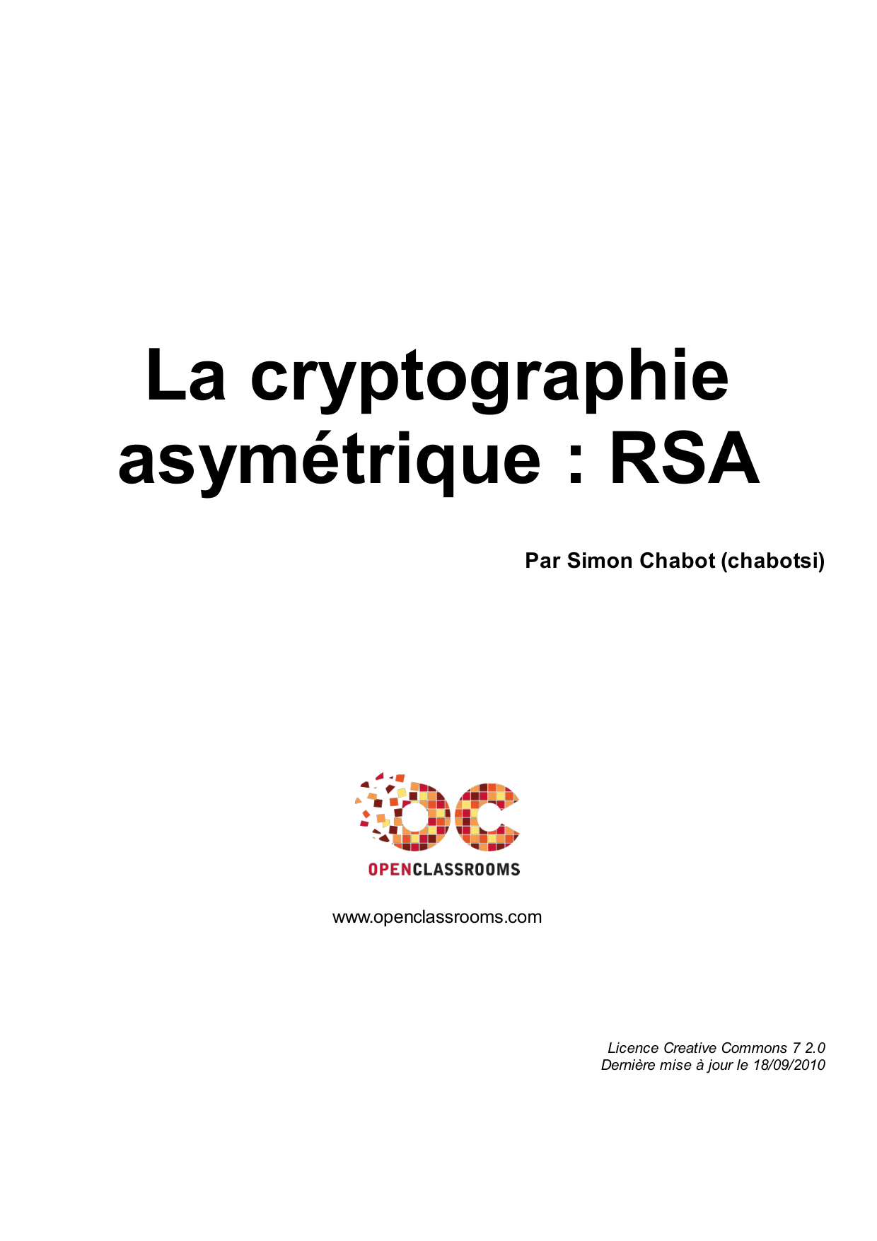 Couverture — La cryptographie asymétrique : RSA