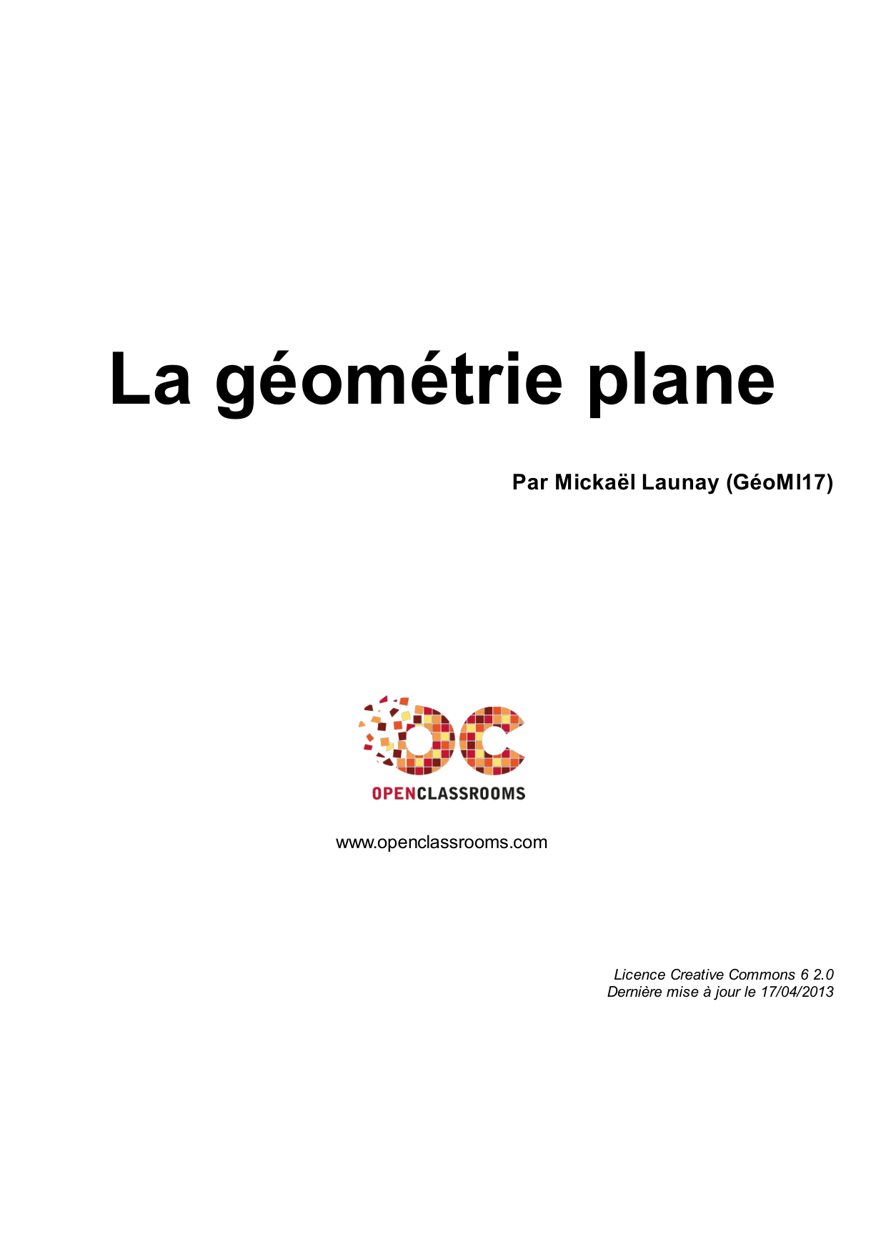 Couverture — La géométrie plane