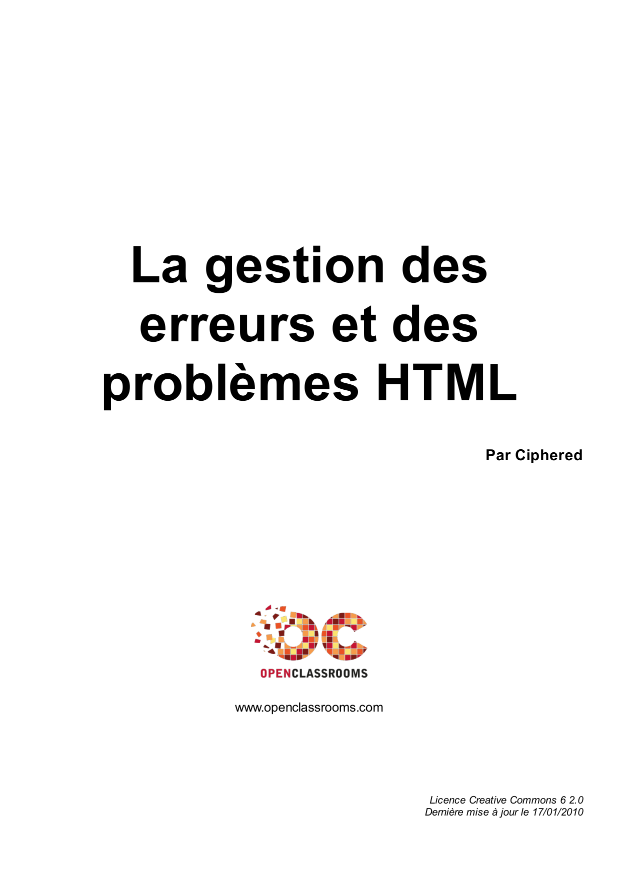 Couverture — La gestion des erreurs et des problèmes HTML