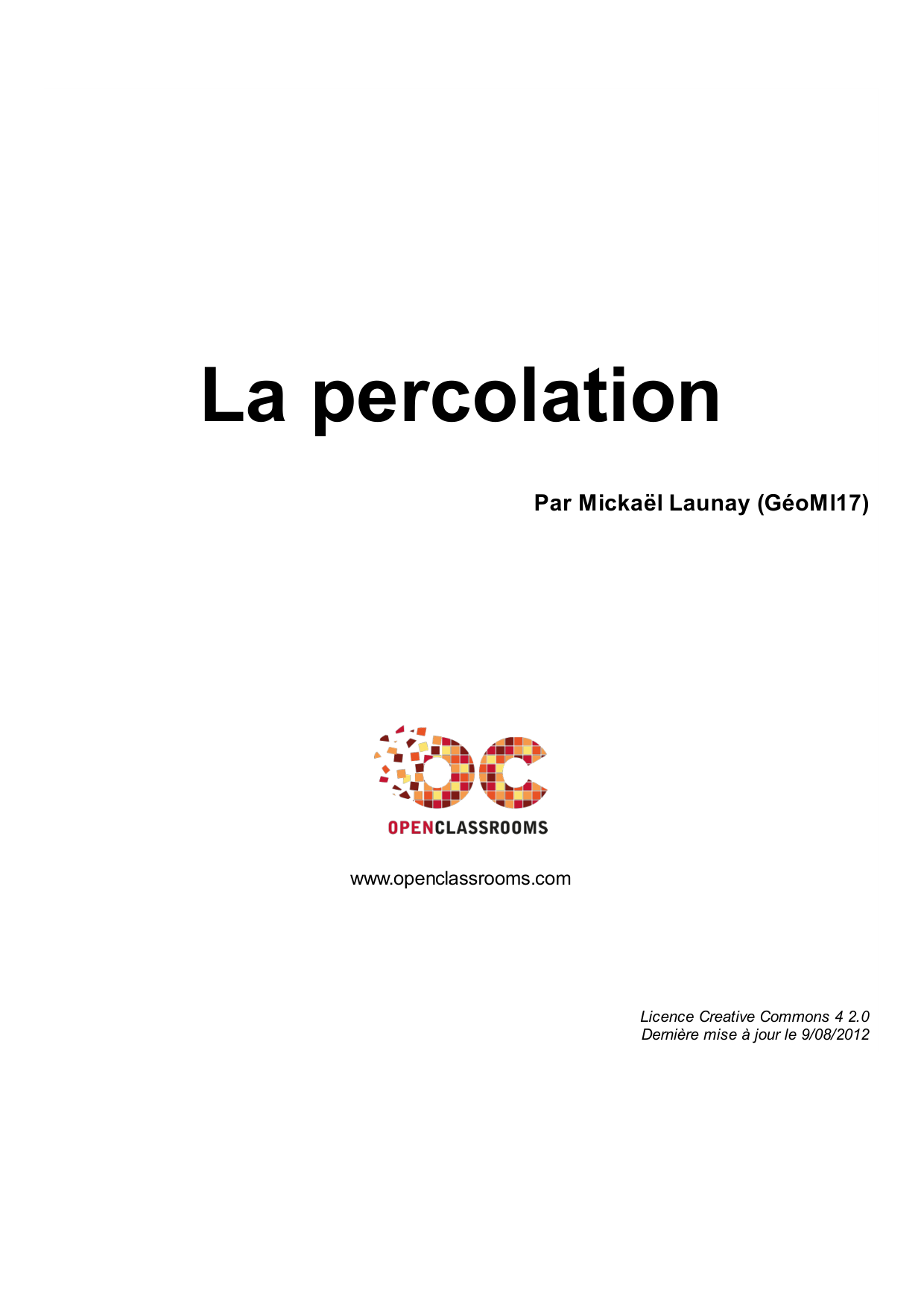 Couverture — La percolation