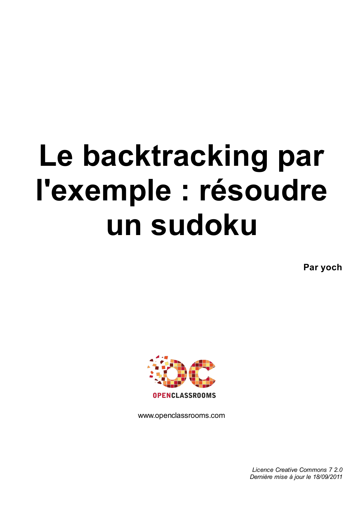 Couverture — Le backtracking par l'exemple : résoudre un sudoku