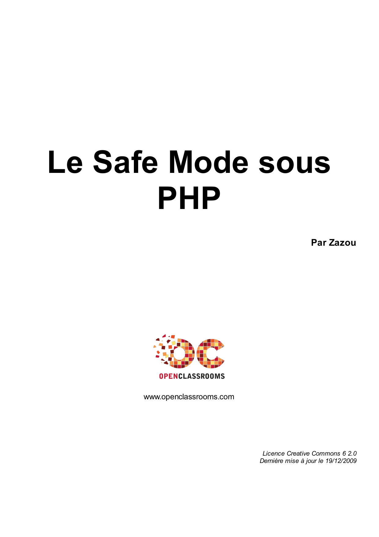 Couverture — Le Safe Mode sous PHP