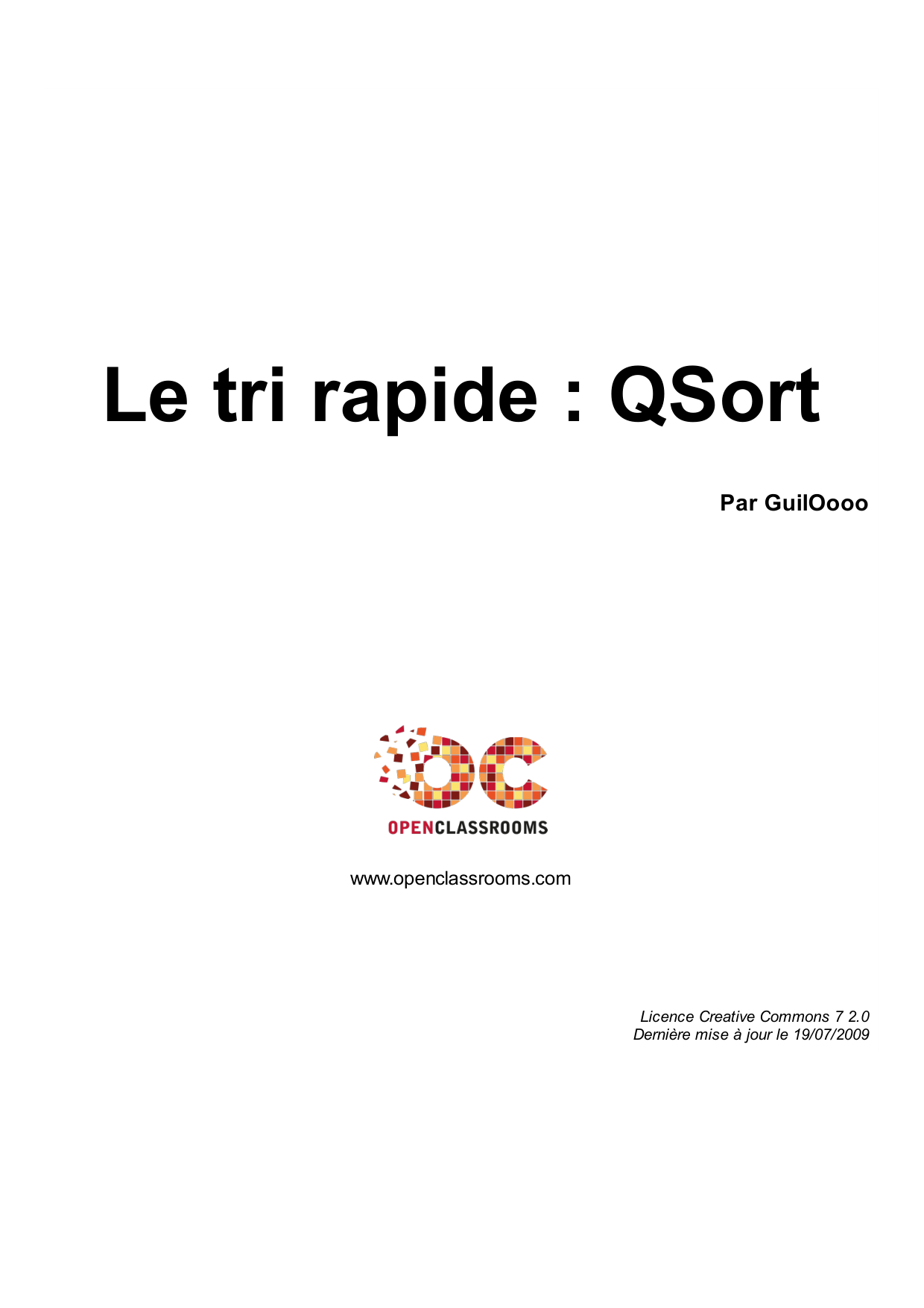 Couverture — Le tri rapide : QSort