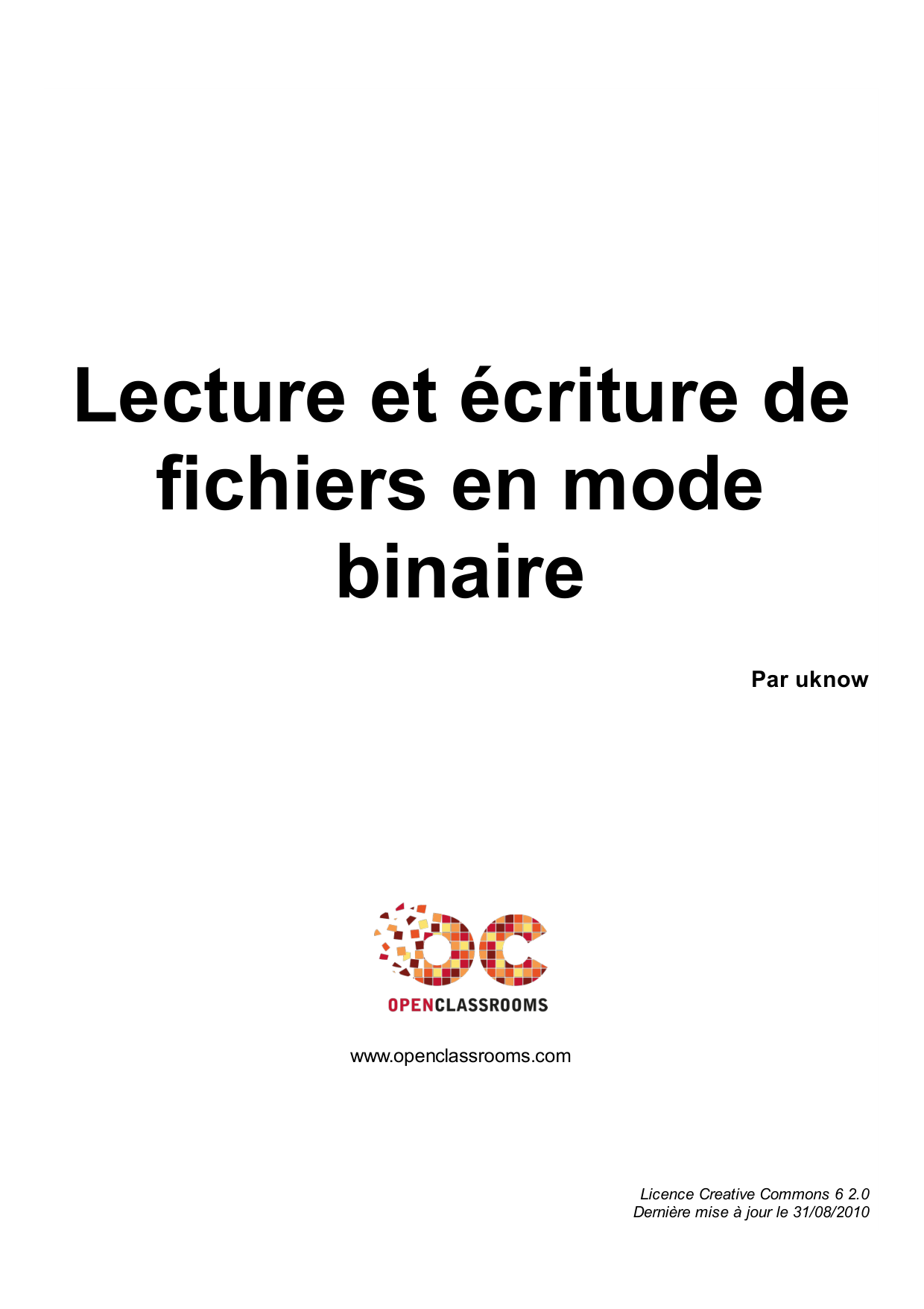 Couverture — Lecture et écriture de fichiers en mode binaire