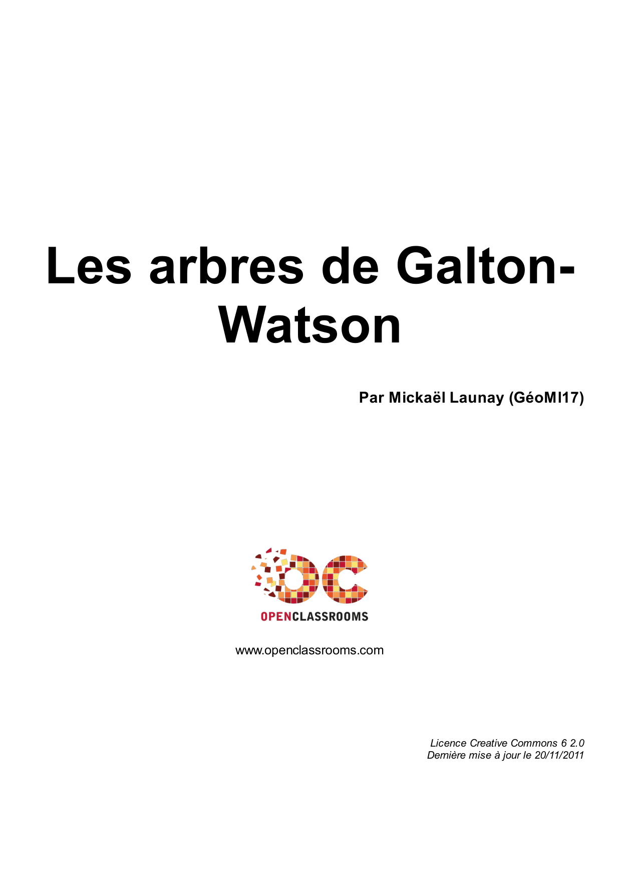 Couverture — Les arbres de Galton- Watson