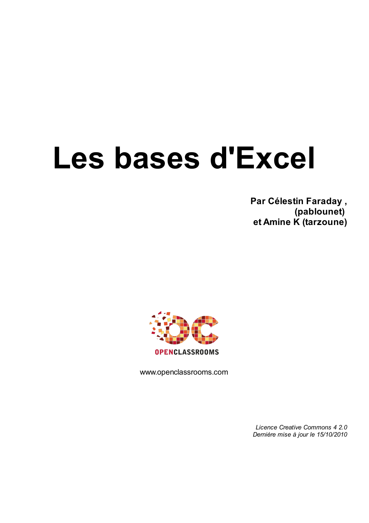 Couverture — Les bases d'Excel