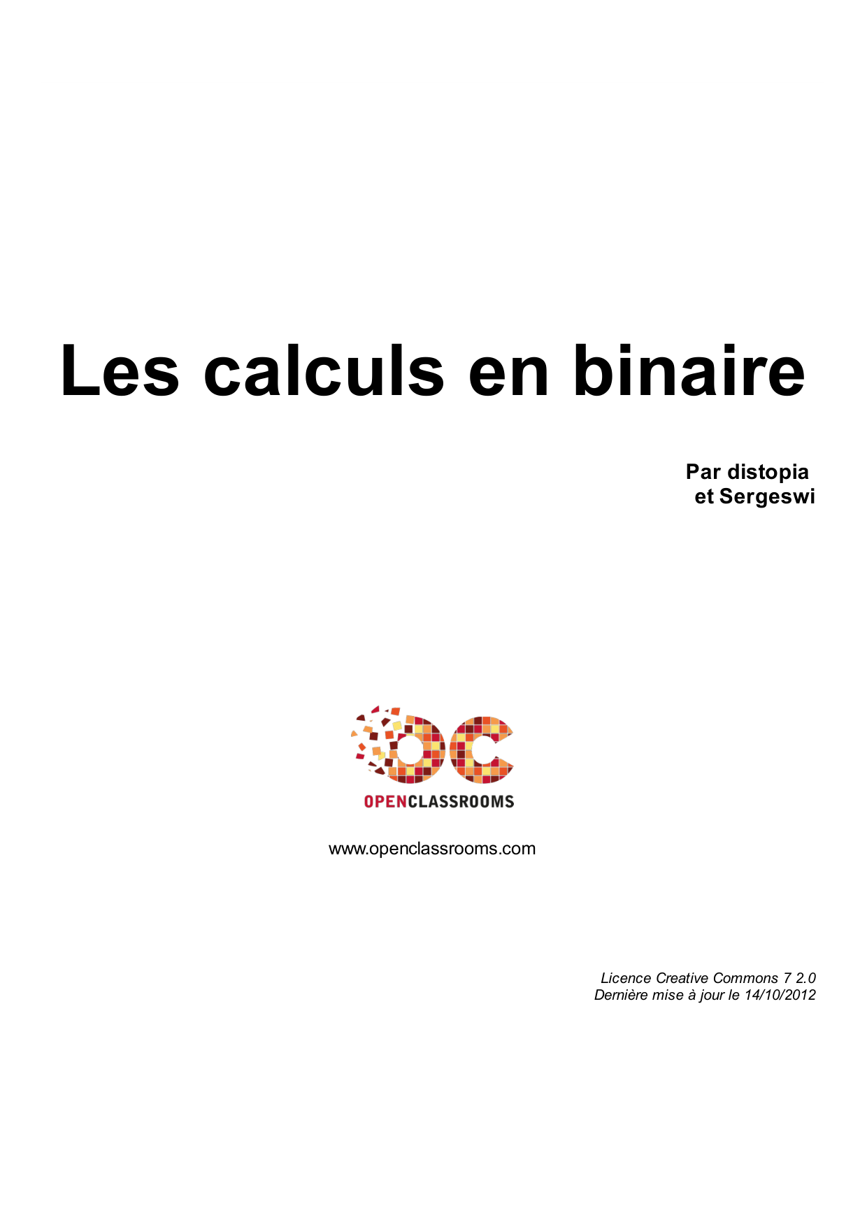 Couverture — Les calculs en binaire