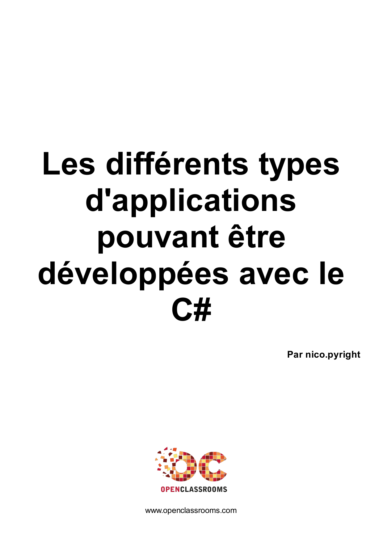 Couverture — Les différents types d'applications pouvant être développées avec le C#
