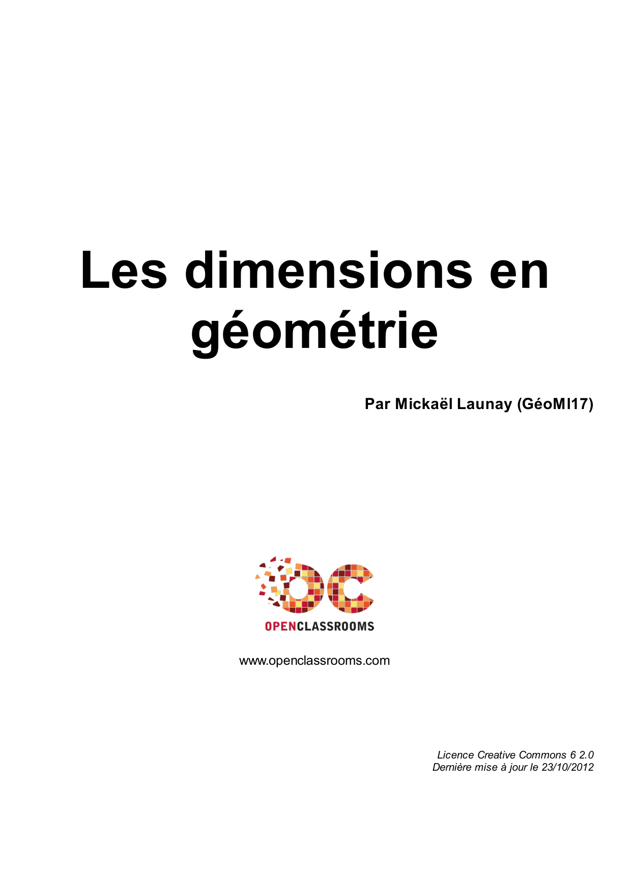 Couverture — Les dimensions en géométrie