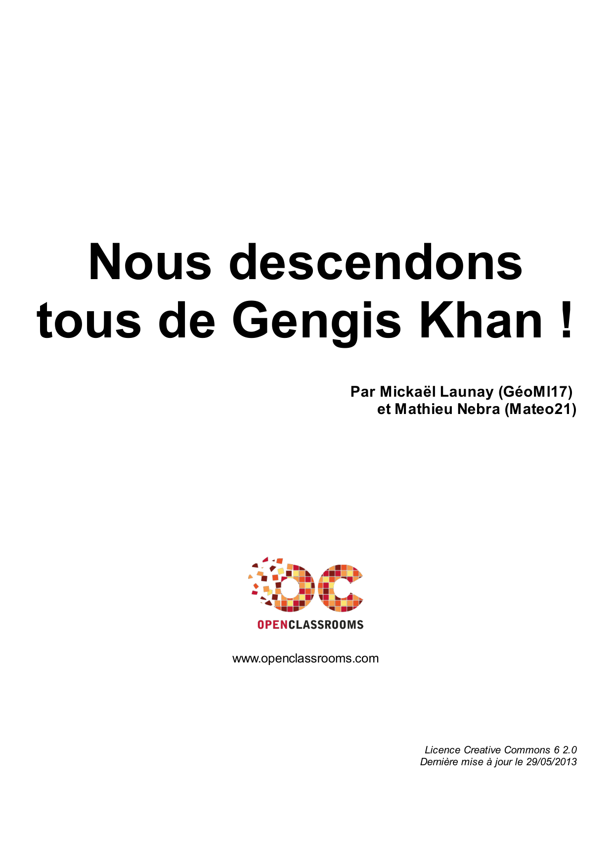 Couverture — Nous descendons tous de Gengis Khan !