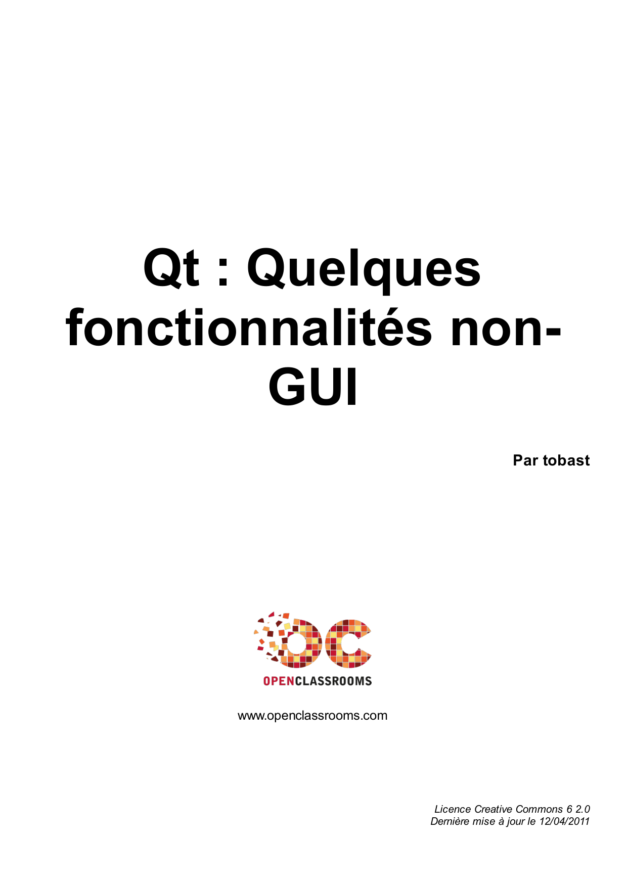 Couverture — Qt : Quelques fonctionnalités non- GUI