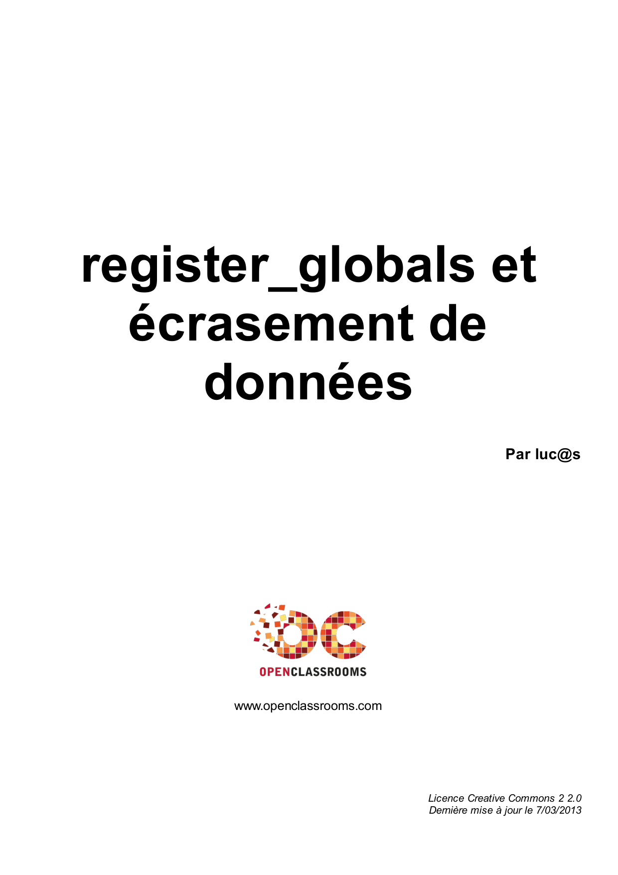 Couverture — register_globals et écrasement de données
