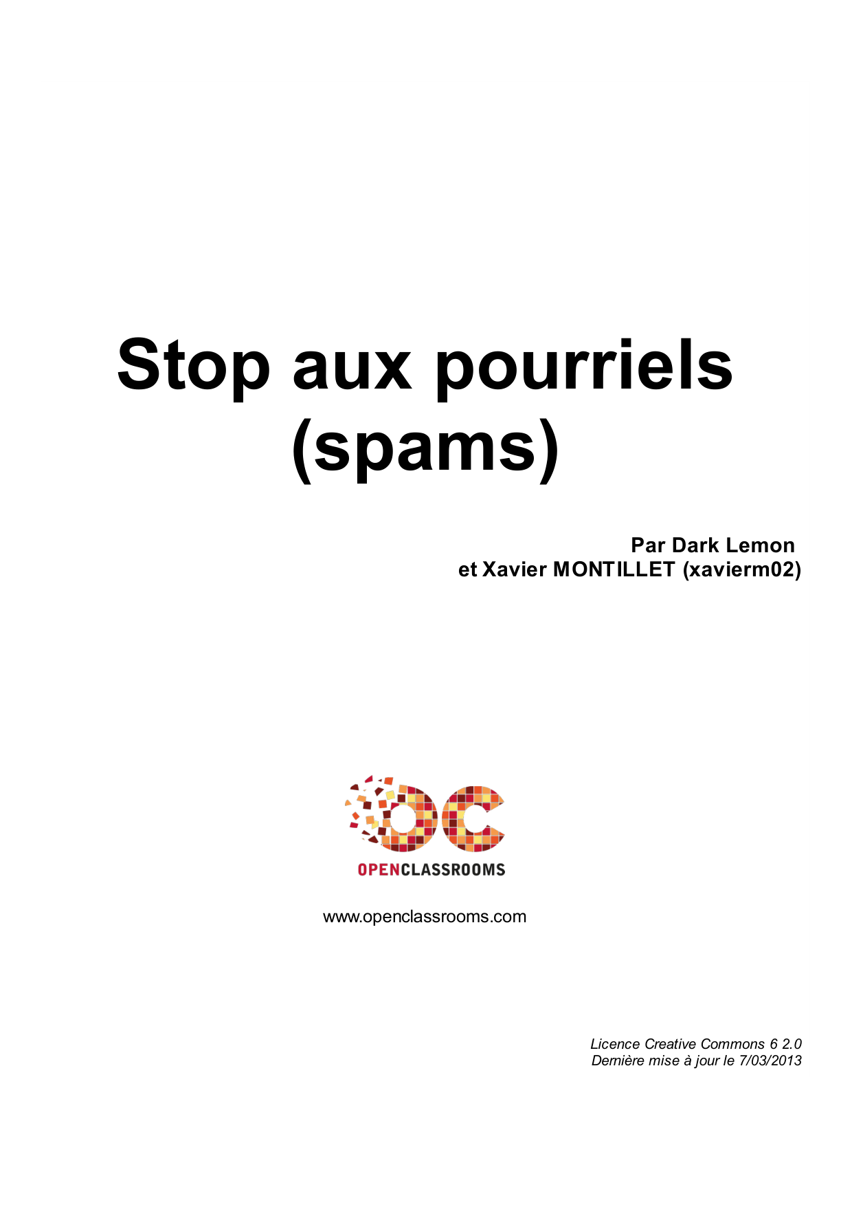 Couverture — Stop aux pourriels (spams)
