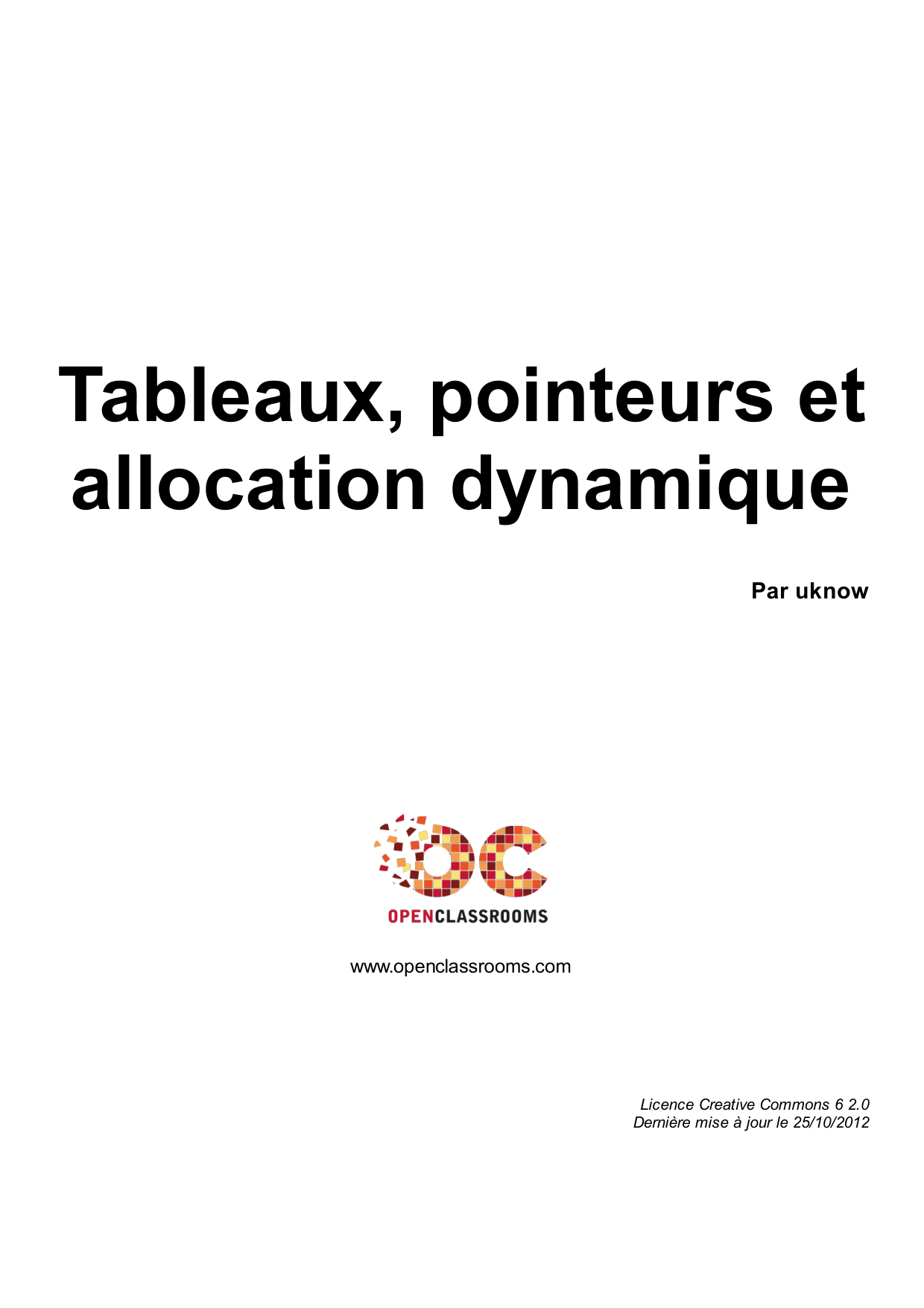 Couverture — Tableaux, pointeurs et allocation dynamique