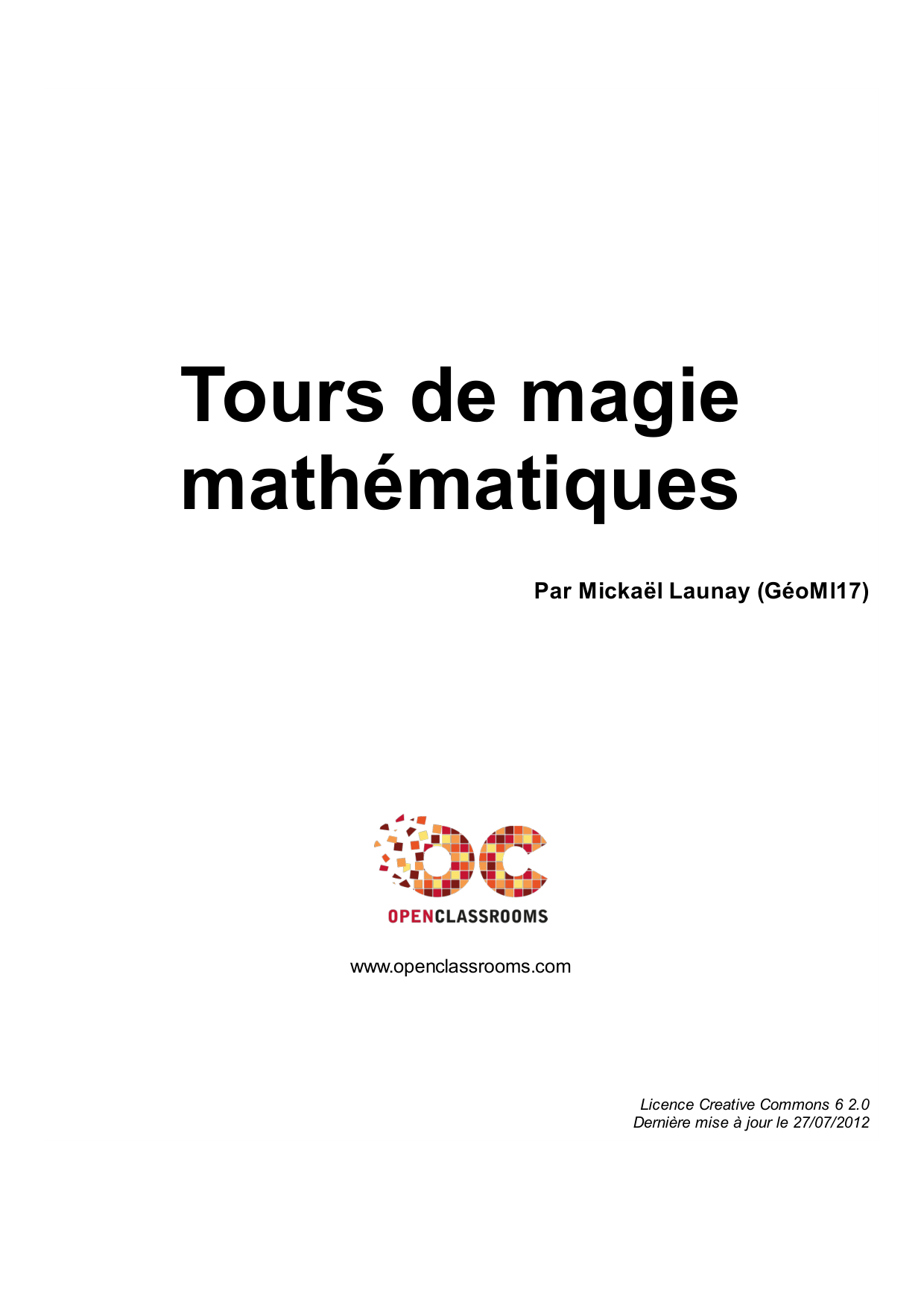 Couverture — Tours de magie mathématiques