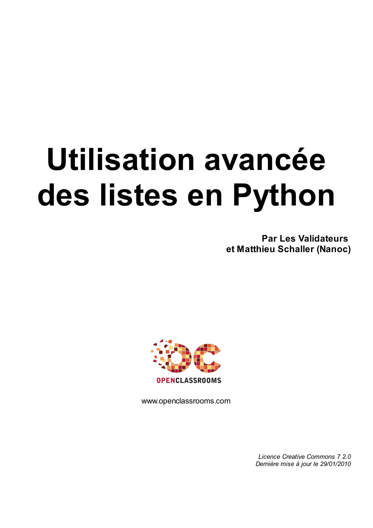 Couverture — Utilisation avancée des listes en Python